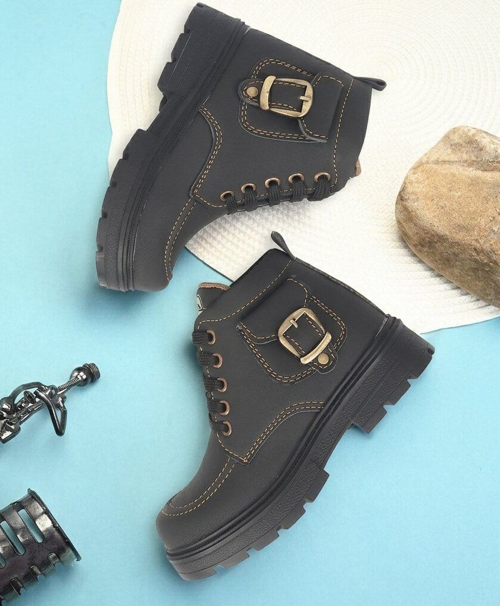 Freeplay Buckle Detailed Lace Up Boots - Black-picture-38