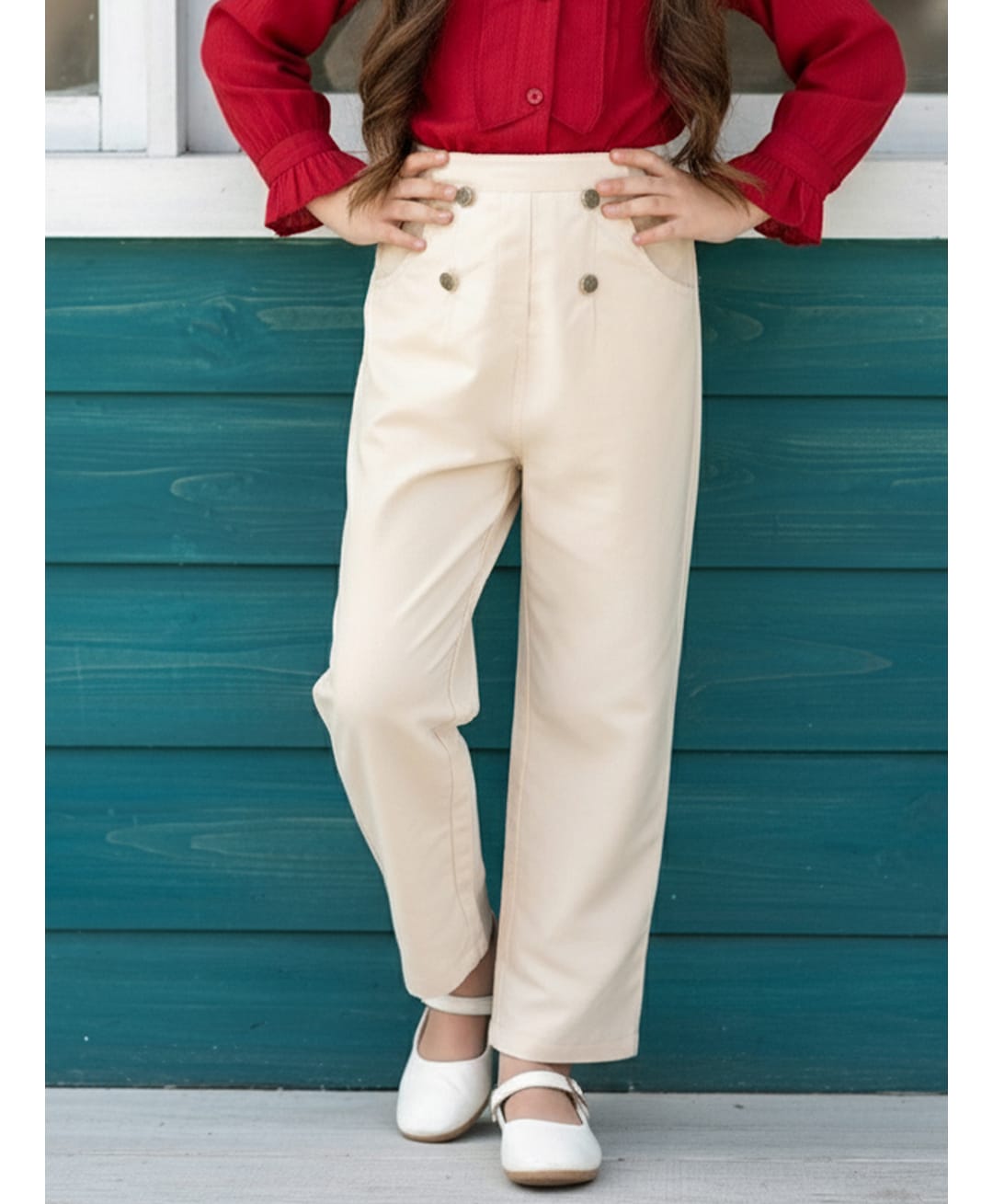 Cutiekins Woven Buttons Detailed Pants - Beige-picture-12