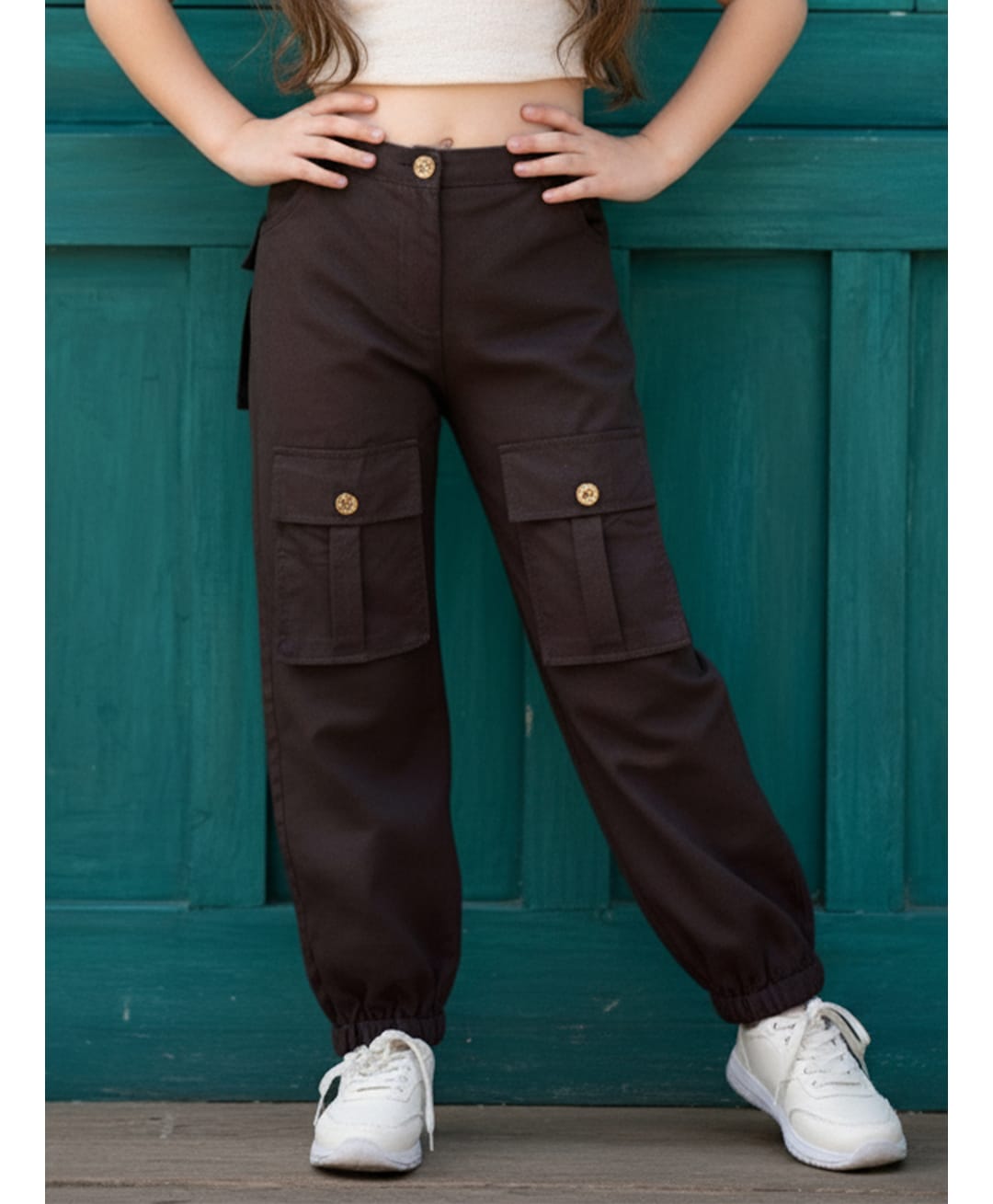 Cutiekins Woven Solid Cargo Pants - Coffee Brown-picture-10