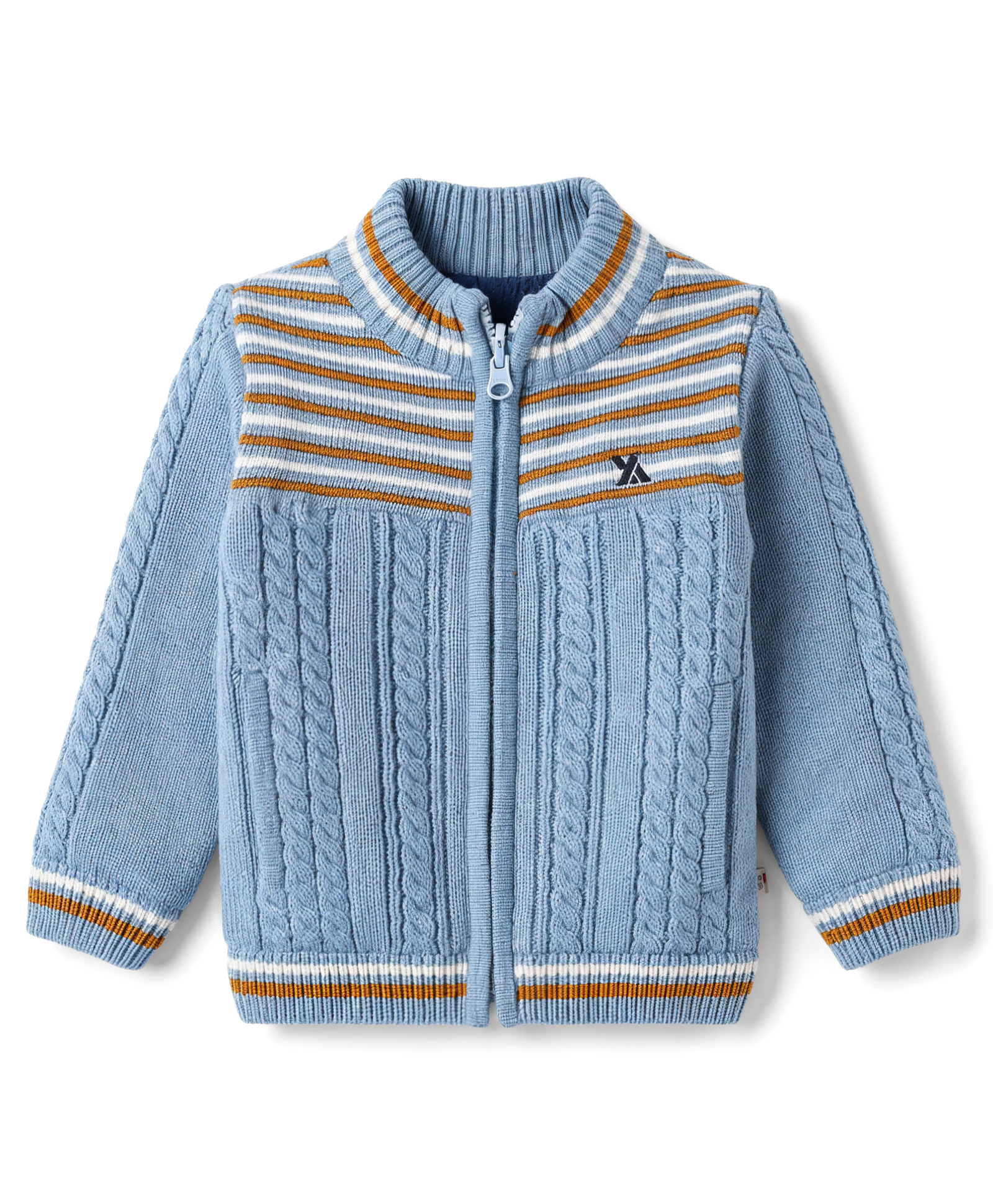 Yellow Apple Knit Full Sleeves Front Open Sweater with Cable Knit Design - Sky-picture-28