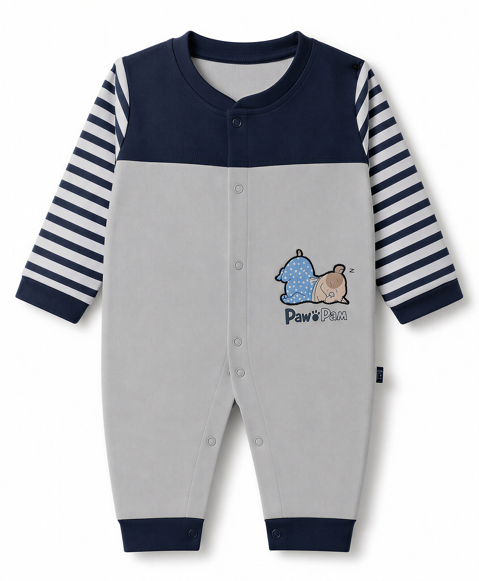 Mini Taurus Knit Full Sleeves Romper with Stripes & Bear Print - Navy Blue-picture-43
