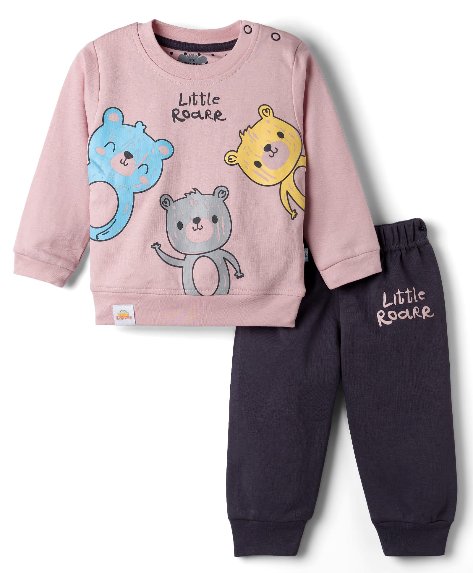 Mini Taurus Knit Full Sleeves T-Shirt & Pajama Night Suit with Bear Print- Light Pink-picture-7