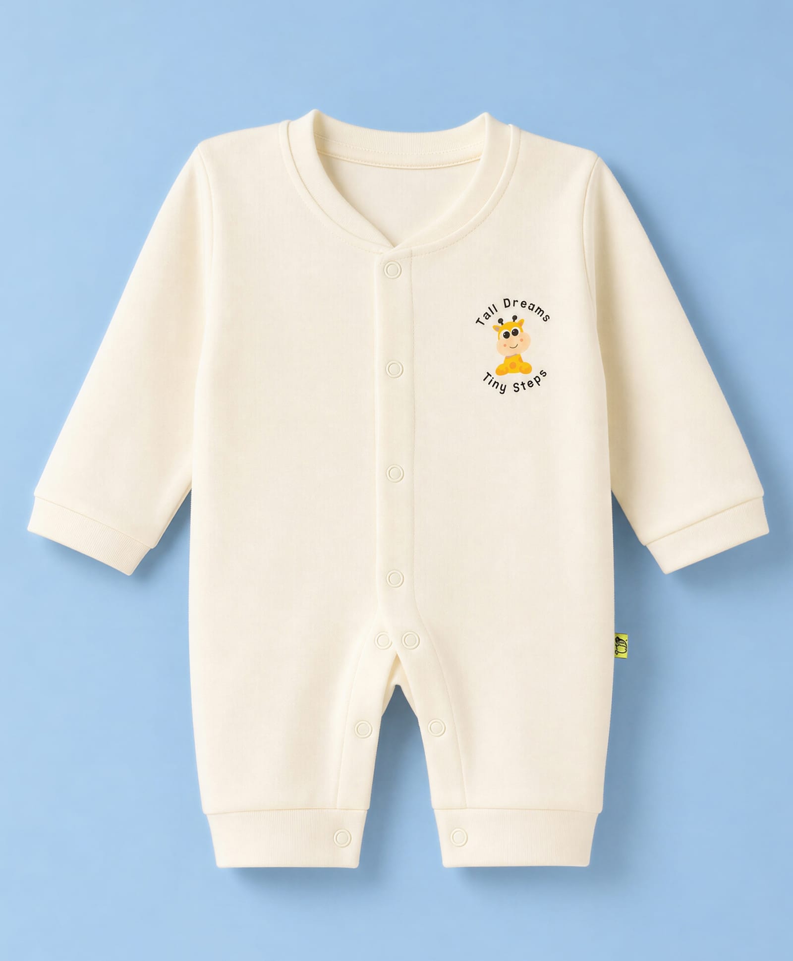 Mini Taurus Knitted Full Sleeves Sleep Suit With Giraffe & Text Print - Cream-picture-23