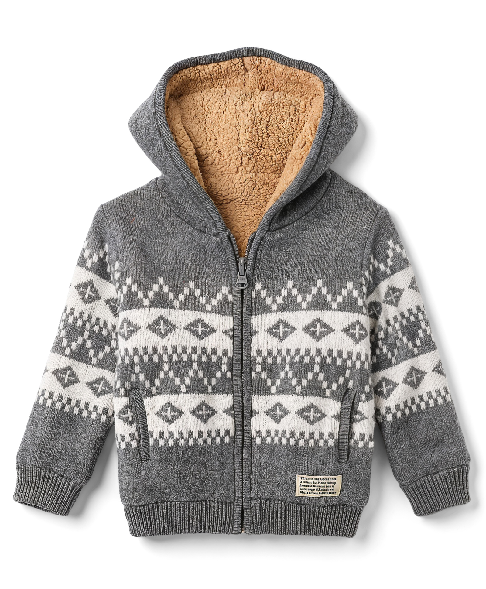 Yellow Apple Knit Full Sleeves Argyle Designed Hooded Sweat Jacket - Light Grey-image-23