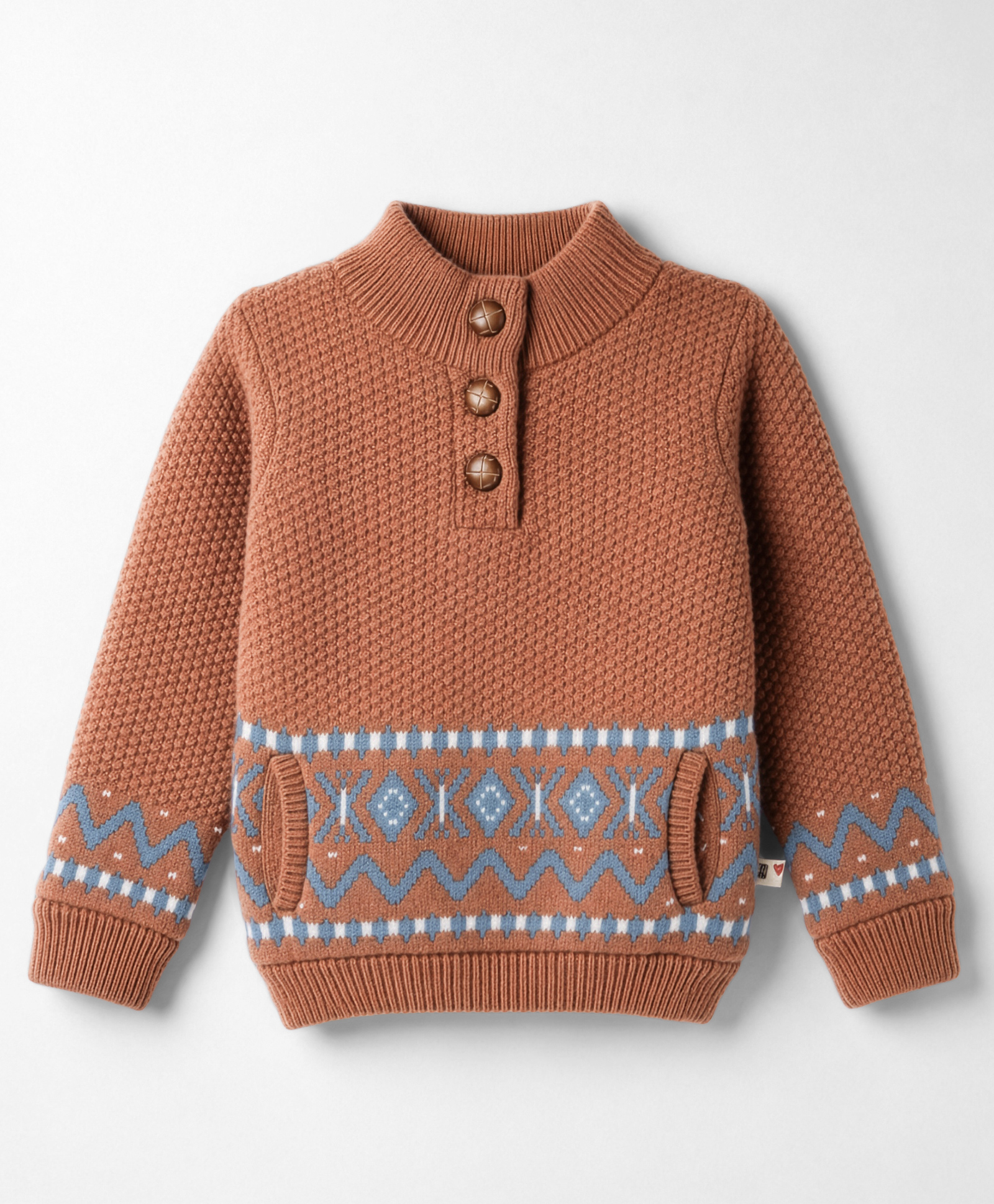 Yellow Apple Knit Full Sleeves Pullover with Argyle Design - Rust Orange-picture-10