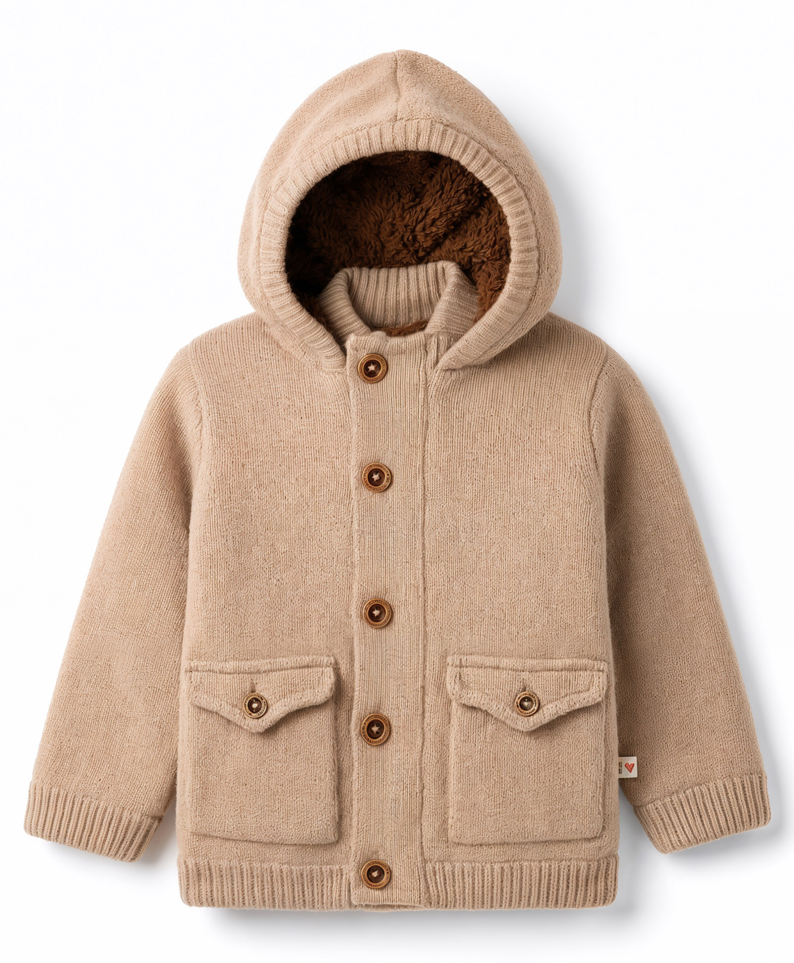 Yellow Apple Knit Full Sleeves Front Open Hooded Solid Colour Sweater- Light Brown-picture-38