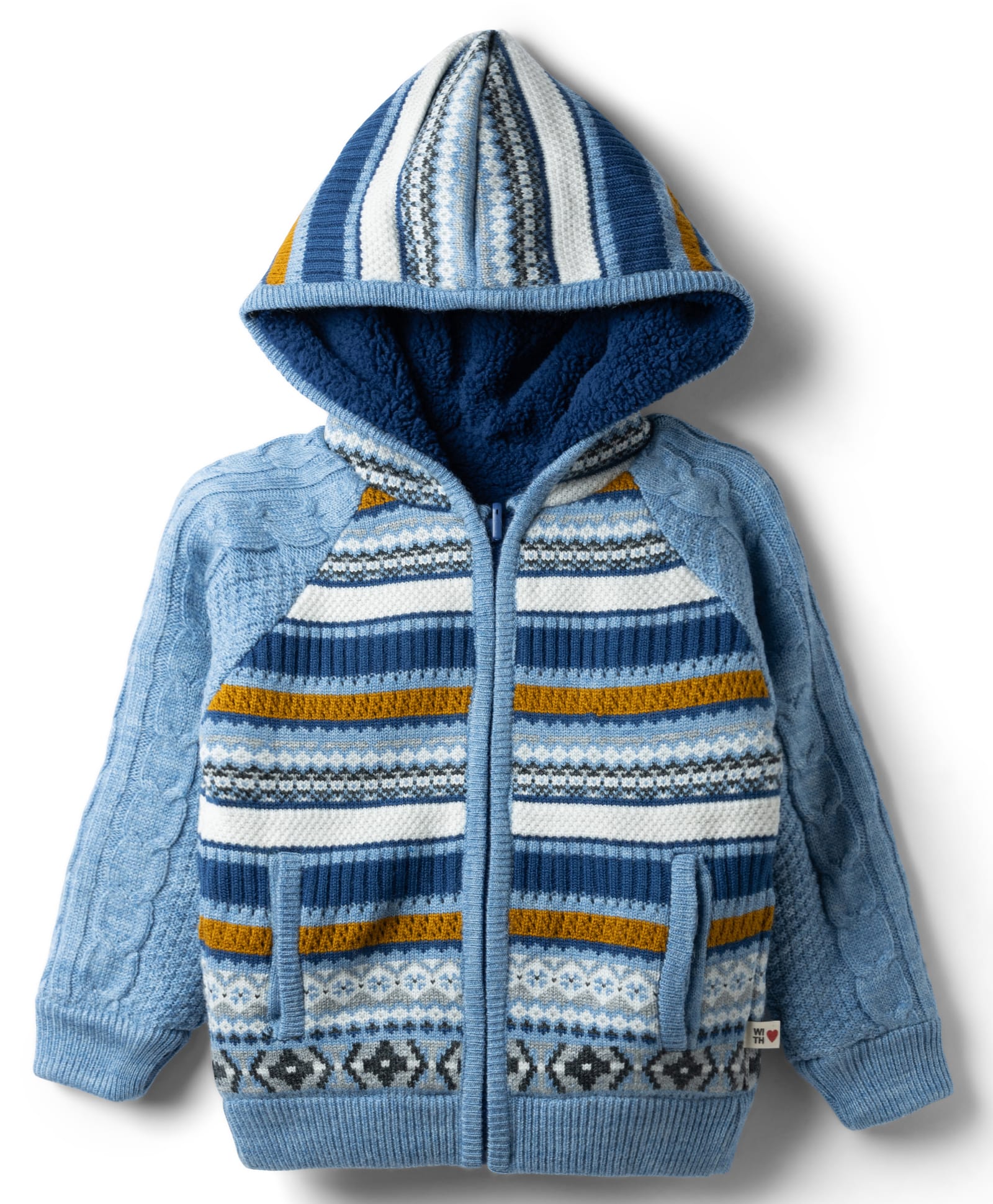 Yellow Apple Full Raglan Sleeves Knit Sweat Jacket with Stripes - Blue-image-24