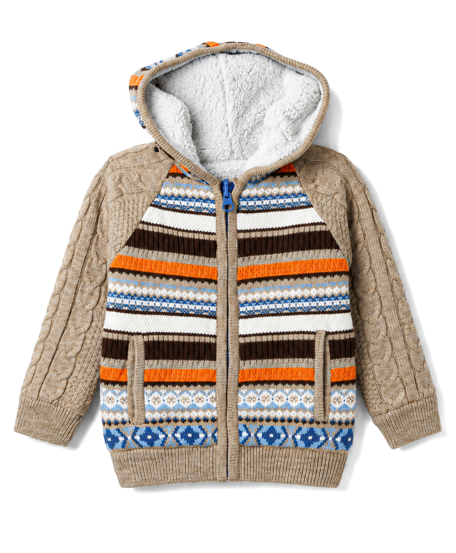 Yellow Apple Knit Full Raglan Sleeves Striped Hooded Jacket - Tan-picture-16