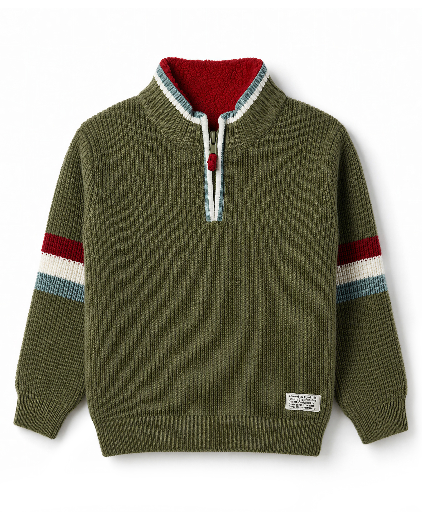 Yellow Apple Knit Full Sleeves Solid Colour Pullover with Stripes On Sleeves - Green-image-13