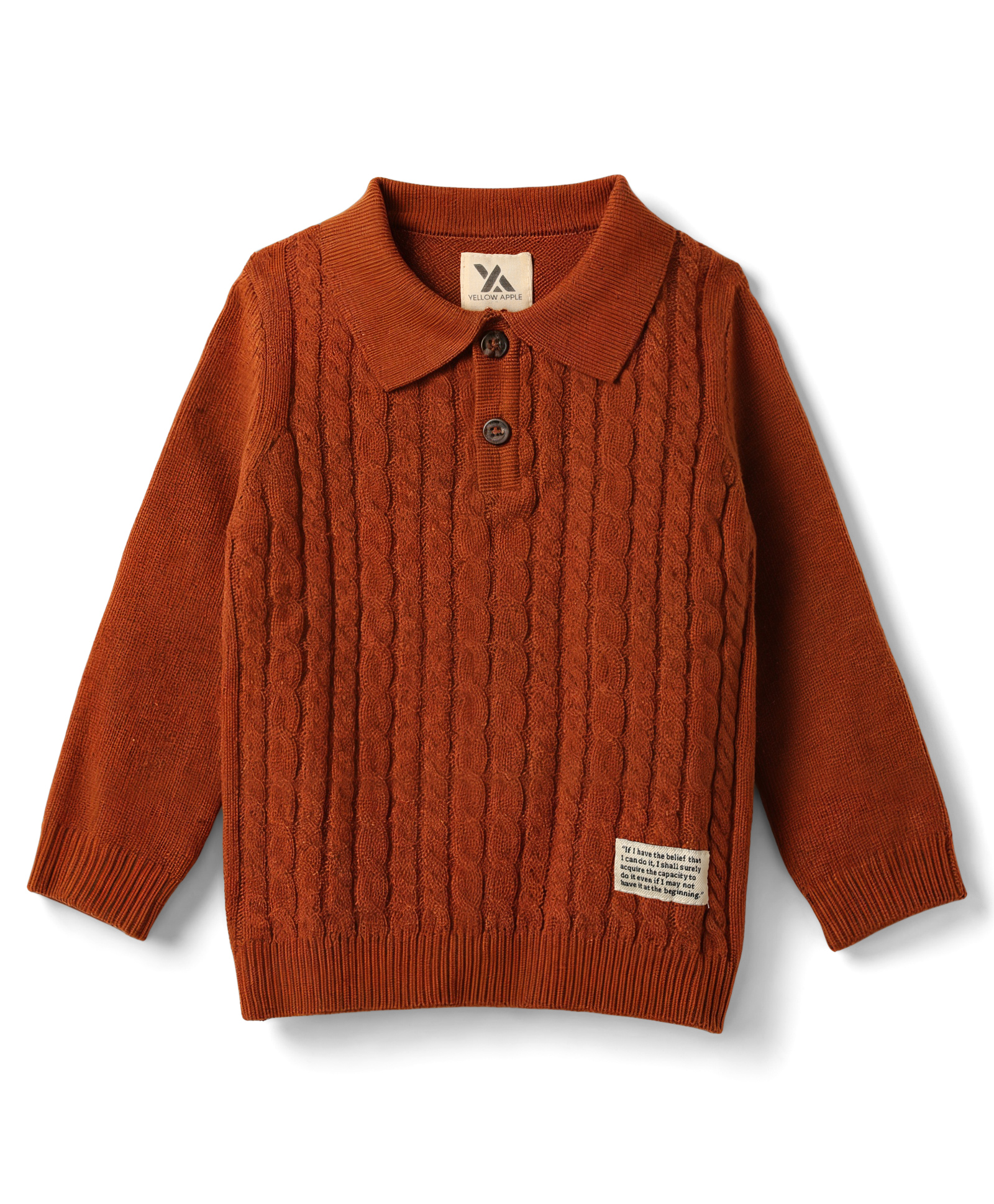 Yellow Apple Knit Full Sleeves Solid Winter T-Shirt With Cable Knit Design - Rust Orange-picture-34
