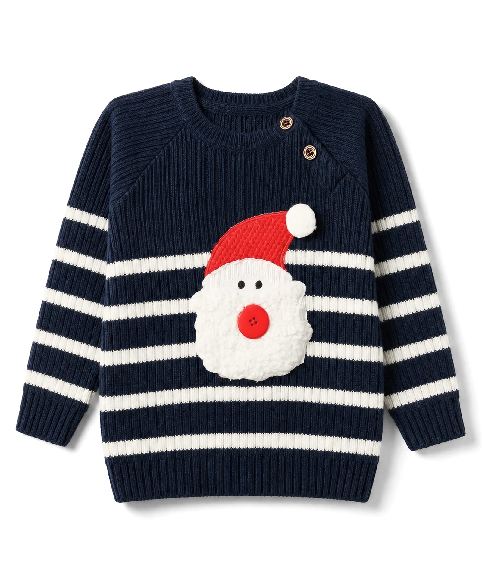 Yellow Apple Knit Full Raglan Sleeves Striped Pullover Sweater With Santa Patch - Navy Blue-picture-27
