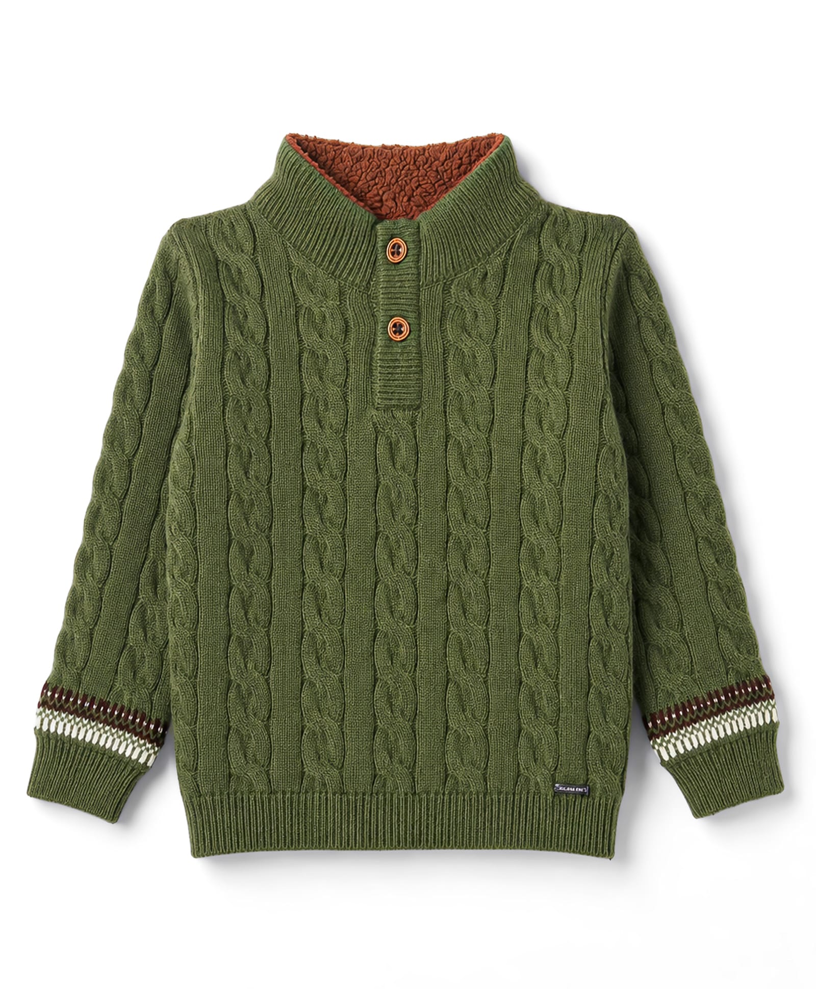 Yellow Apple Knit Full Sleeves Solid Colour Pullover with Cable Knit Design - Olive-picture-27