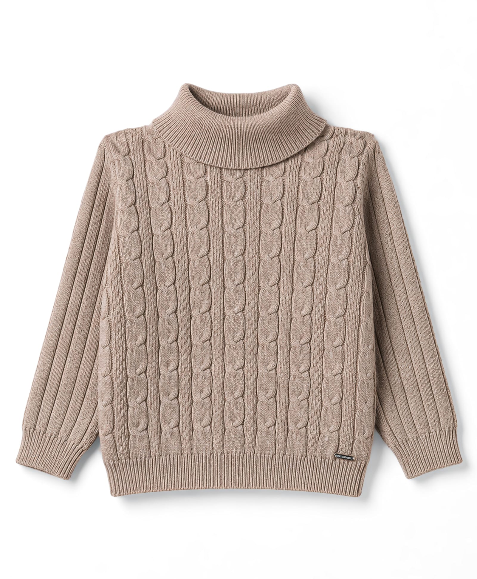 Yellow Apple Knit Full Sleeves Solid Colour Pullover with Cable Knit Design - Tan-picture-12