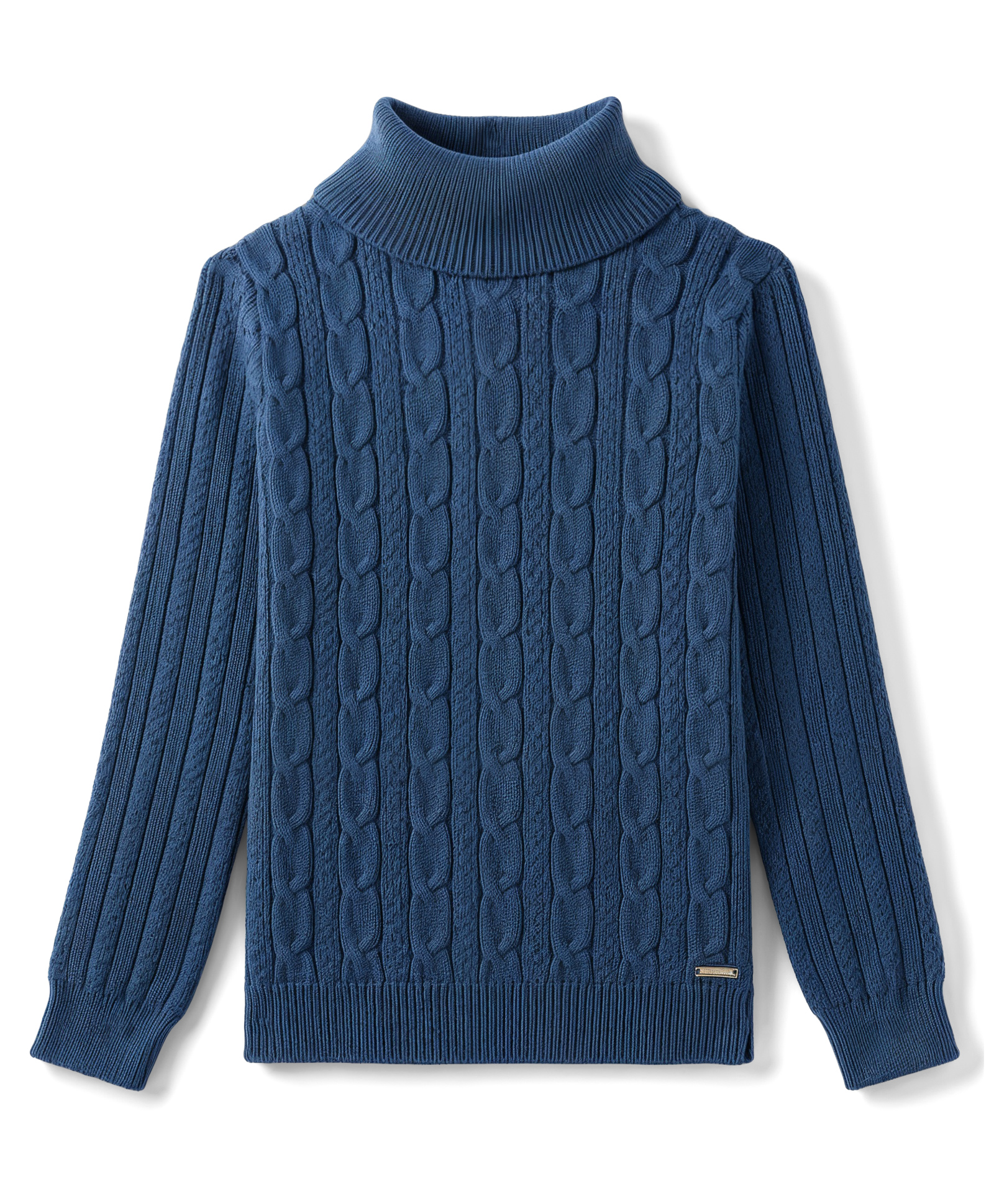 Yellow Apple Knit Full Sleeves Solid Colour Cable Knit Designed Turtle Neck Pullover - Blue-picture-10