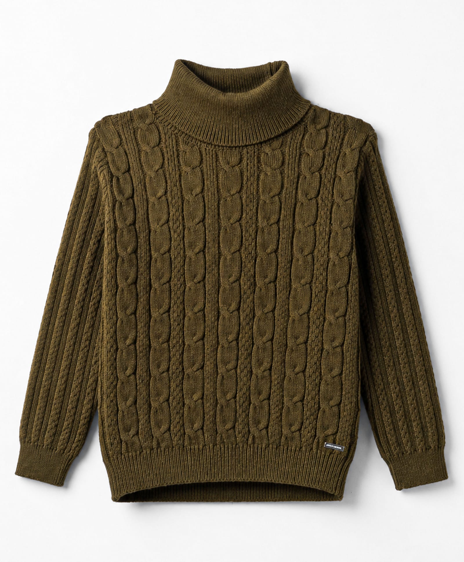 Yellow Apple Knit Full Sleeves Solid Colour Pullover with Cable Knit Design - Olive-picture-24