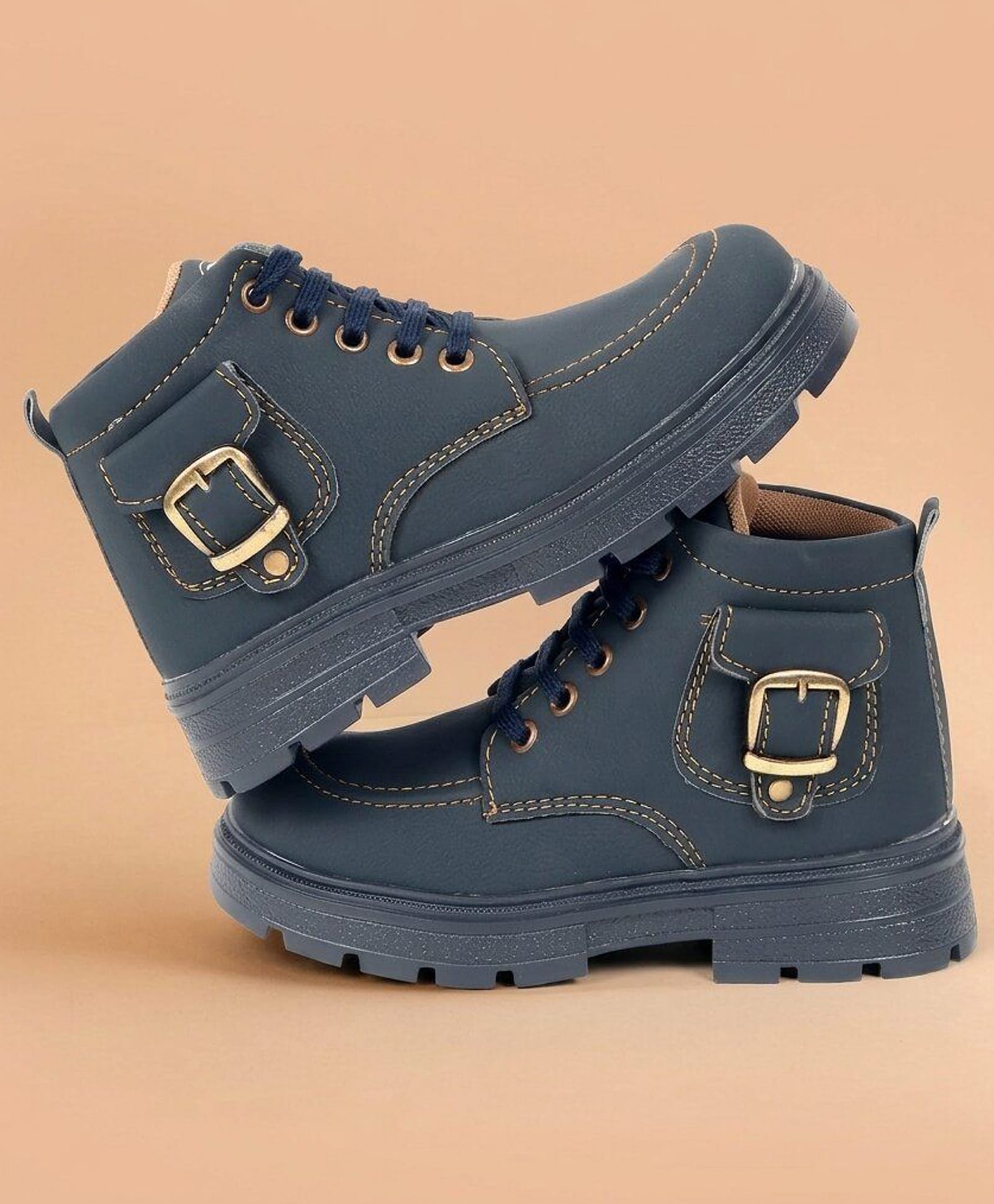 Freeplay Buckle Detailed Lace Up Boots - Blue-picture-37