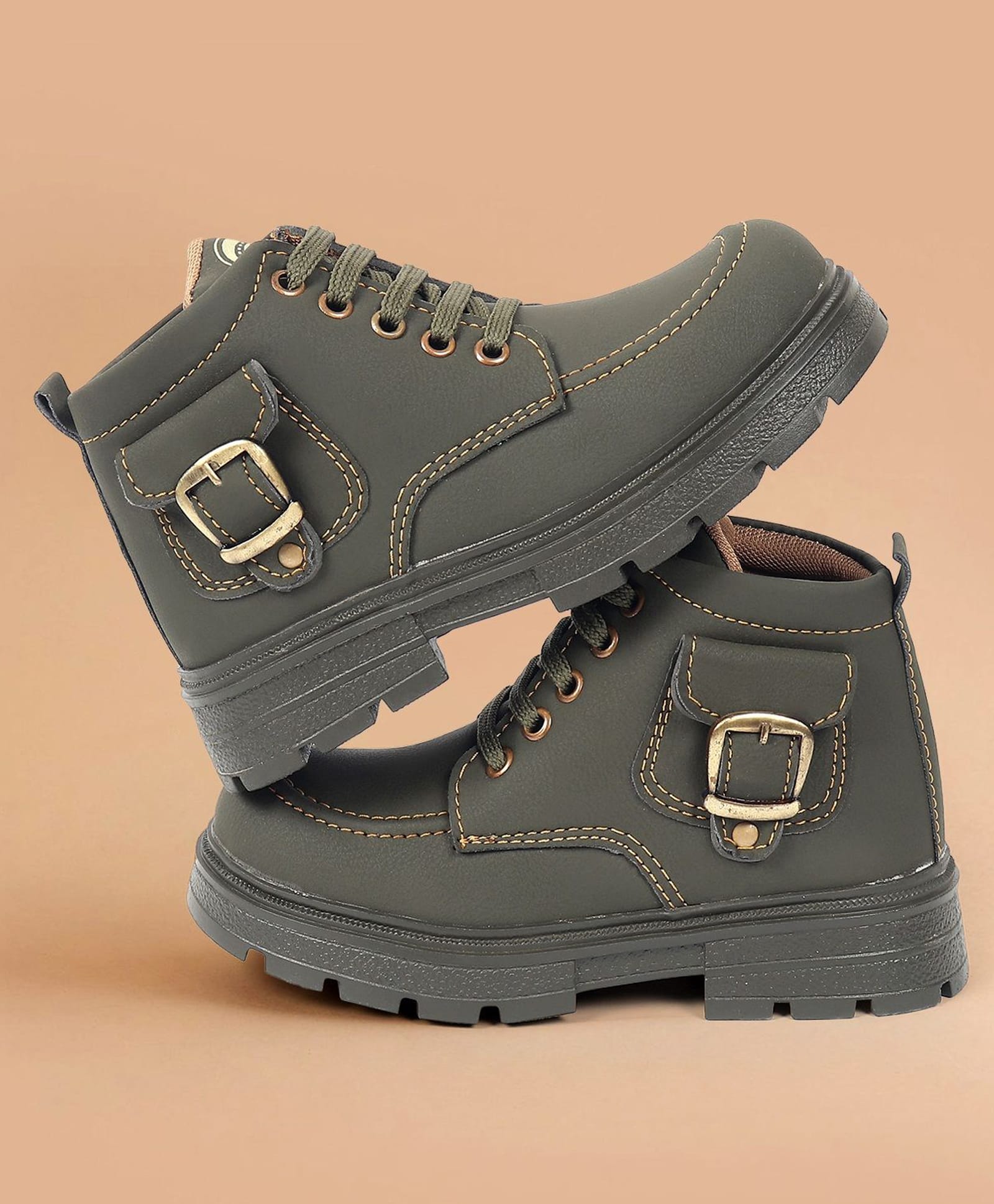 Freeplay Buckle Detailed Lace Up Boots - Green-picture-38
