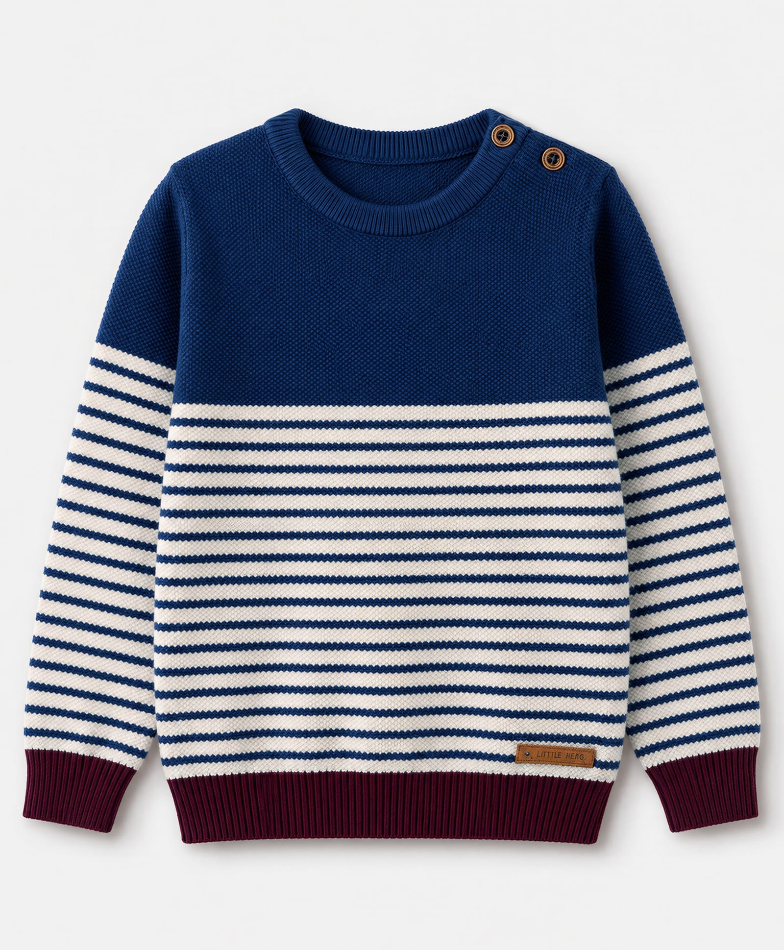 Yellow Apple Knit Winter T-Shirt with Full Sleeves and Striped Print - Blue-picture-22