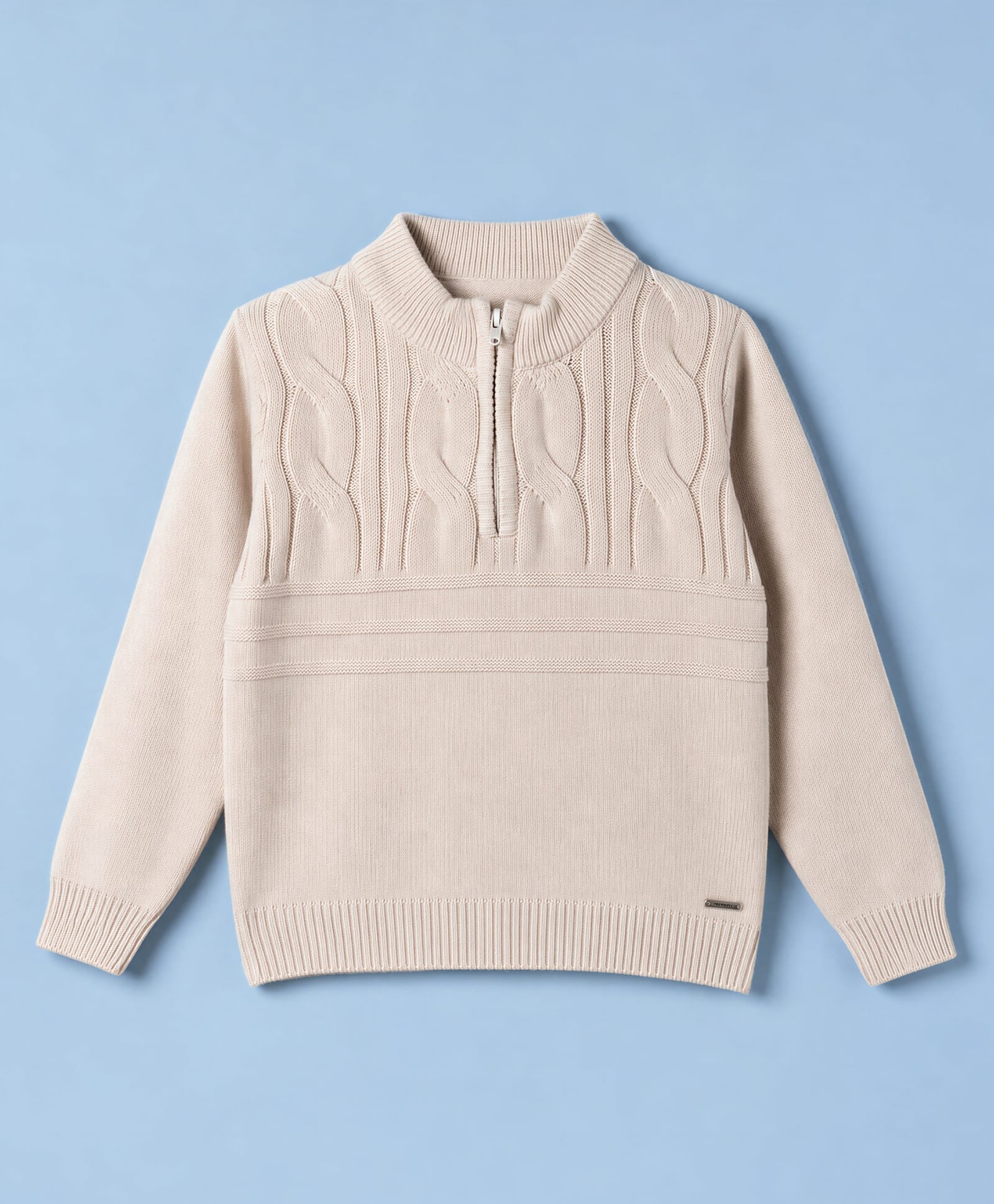 Yellow Apple Knit Full Sleeves Solid Colour Winter T-Shirts with Cable Knit Design - Cream-picture-21