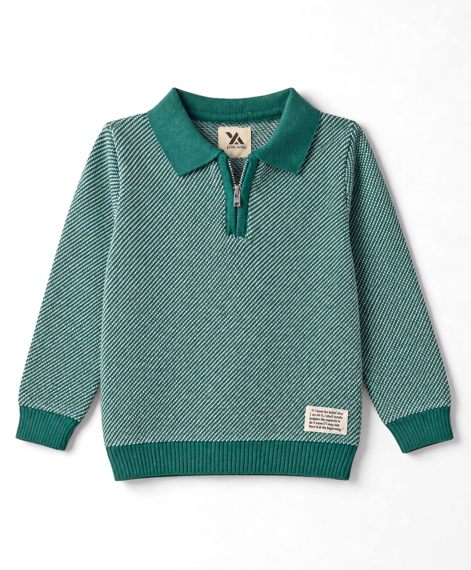 Yellow Apple Knit Full Sleeves Solid Colour Polo Winter T-Shirt - Green-image-38