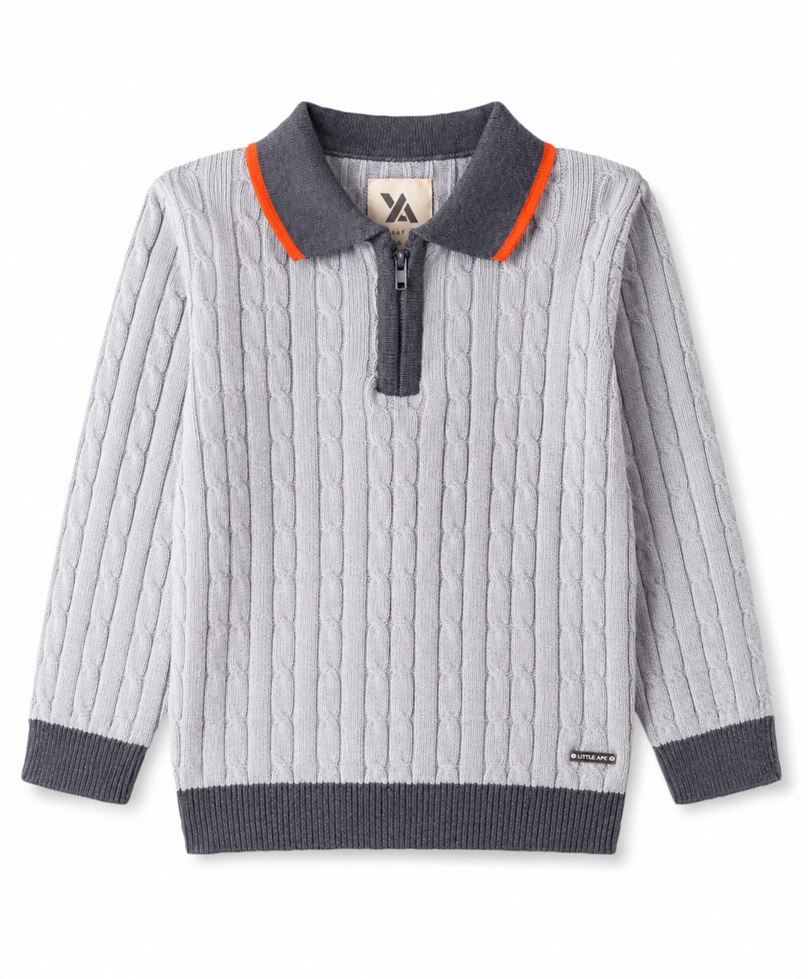 Yellow Apple Knit Full Sleeves Polo Collar Winter T-Shirt with Cable Knit Design - Grey-image-39