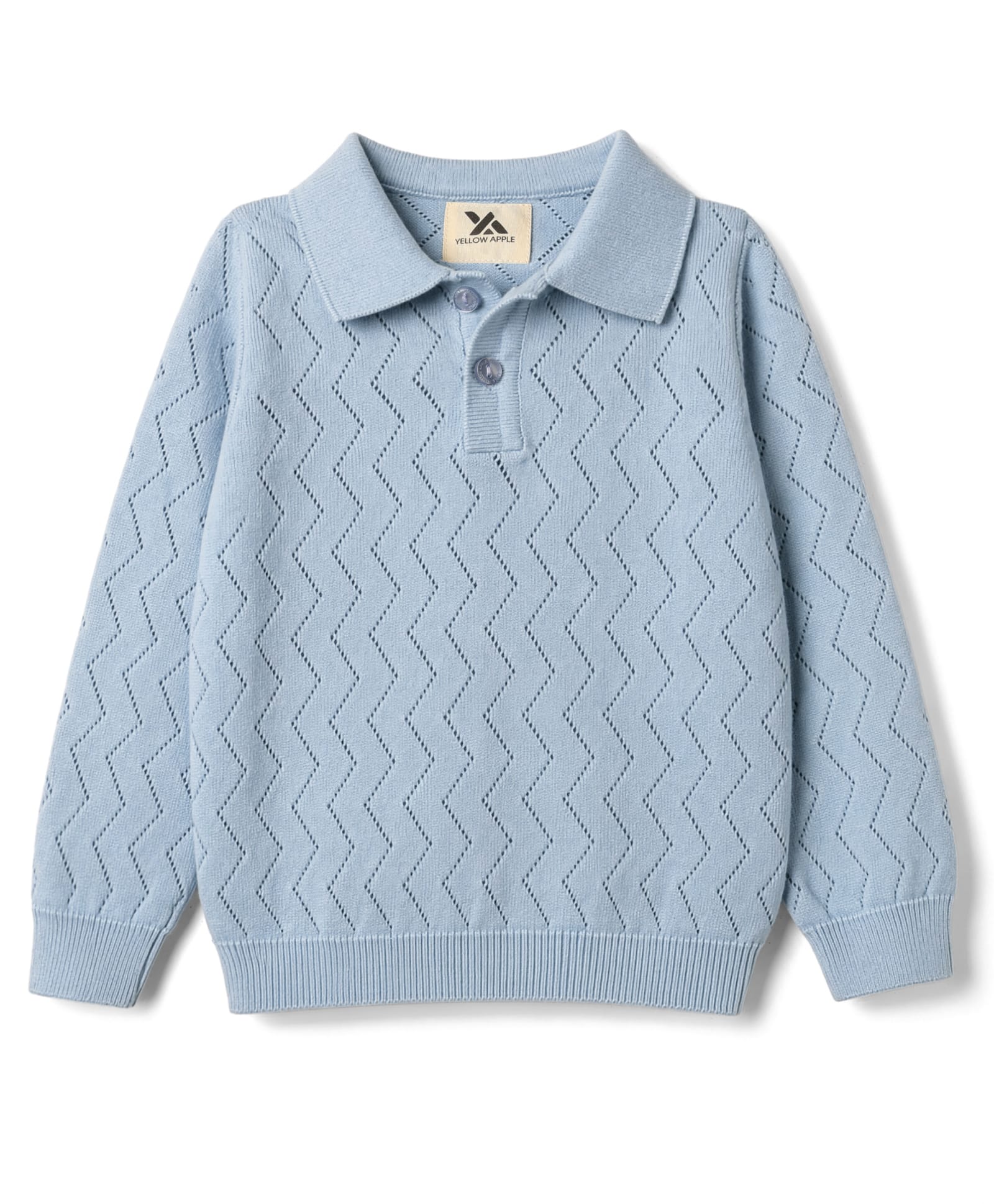 Yellow Apple Knit Full Sleeves Winter T-Shirt With Zigzag Pointelle Chevron Openwork - Light Blue-image-23