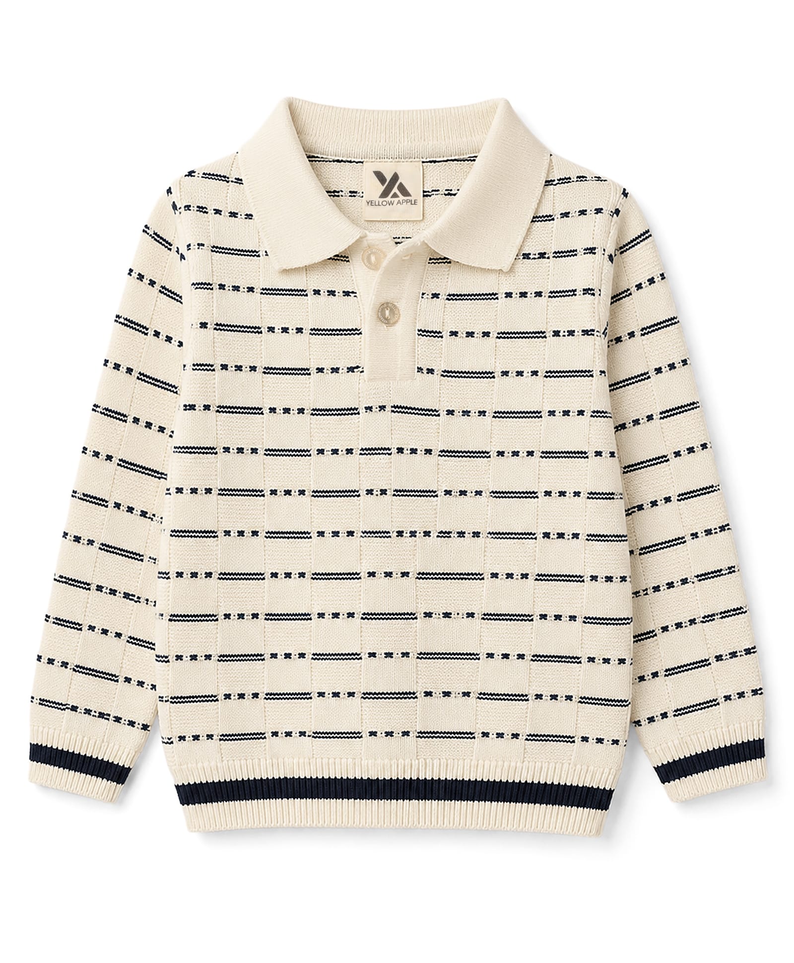 Yellow Apple Knit Full Sleeves Winter T-shirt With Horizontal Contrast Stripes - White-picture-27