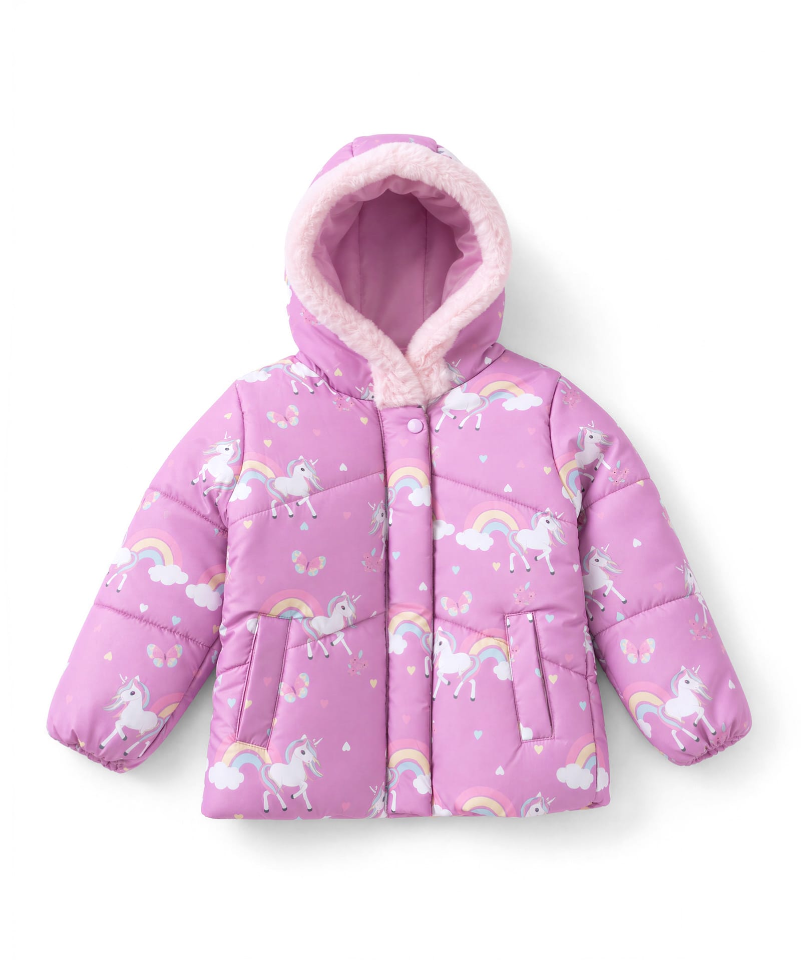 Bonfino Woven Full Sleeves Hooded Padded Jacket with Unicorn Print - Mauve-picture-5