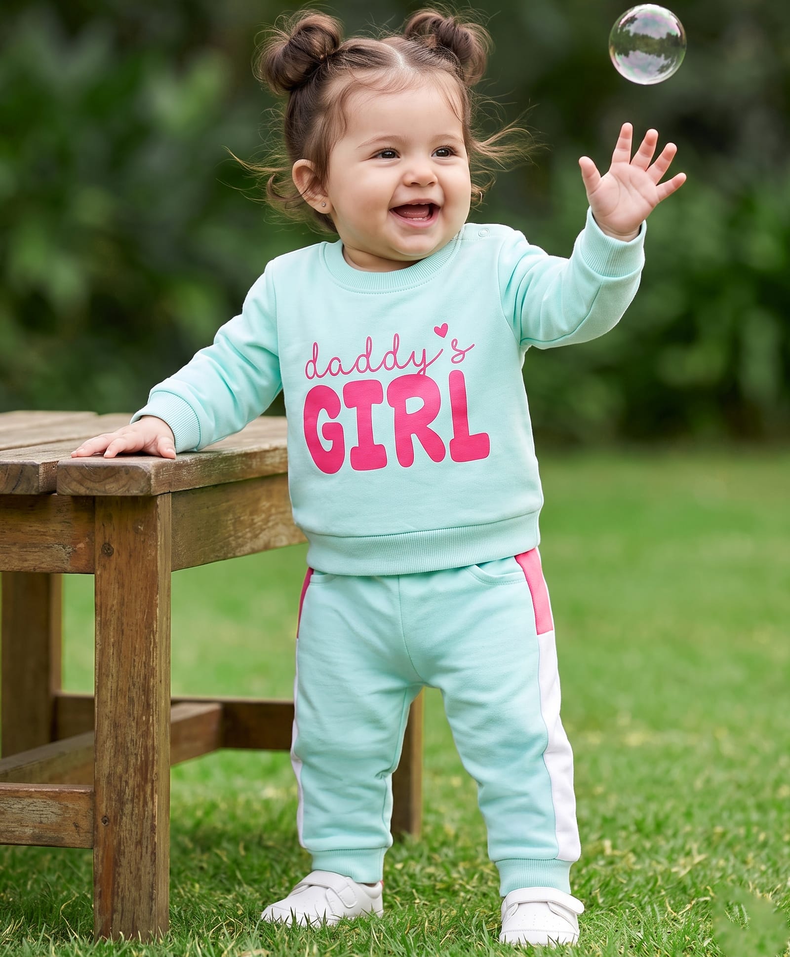 Doodle Poodle 100% Cotton Looper Terry Knit Full Sleeves Winter Wear Suit With Text Print - Aqua Blue-picture-32