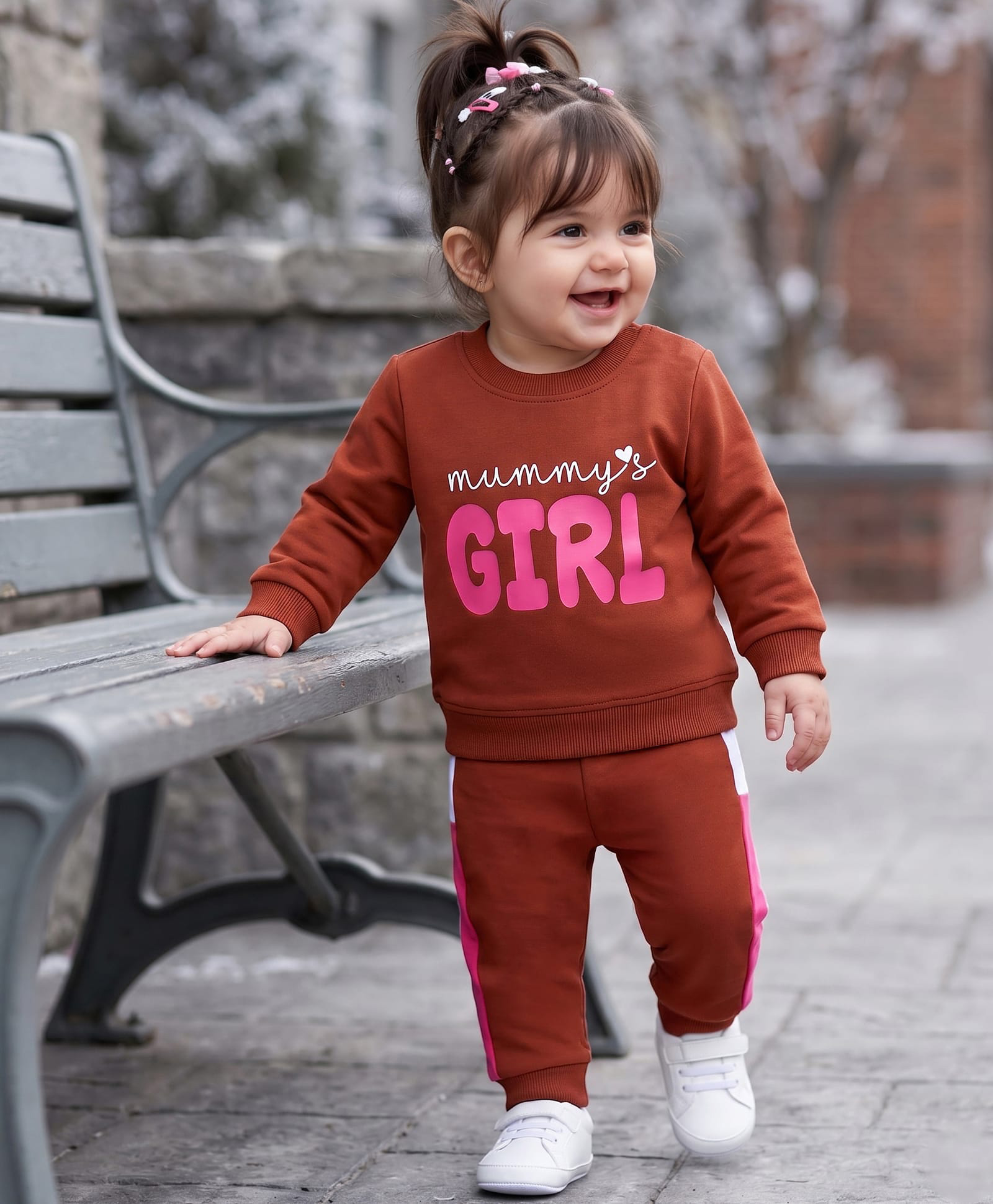 Doodle Poodle 100% Cotton Looper Terry Knit Light Weight Full Sleeves Top & Lounge Pant Set with Text Print - Brown-image-30
