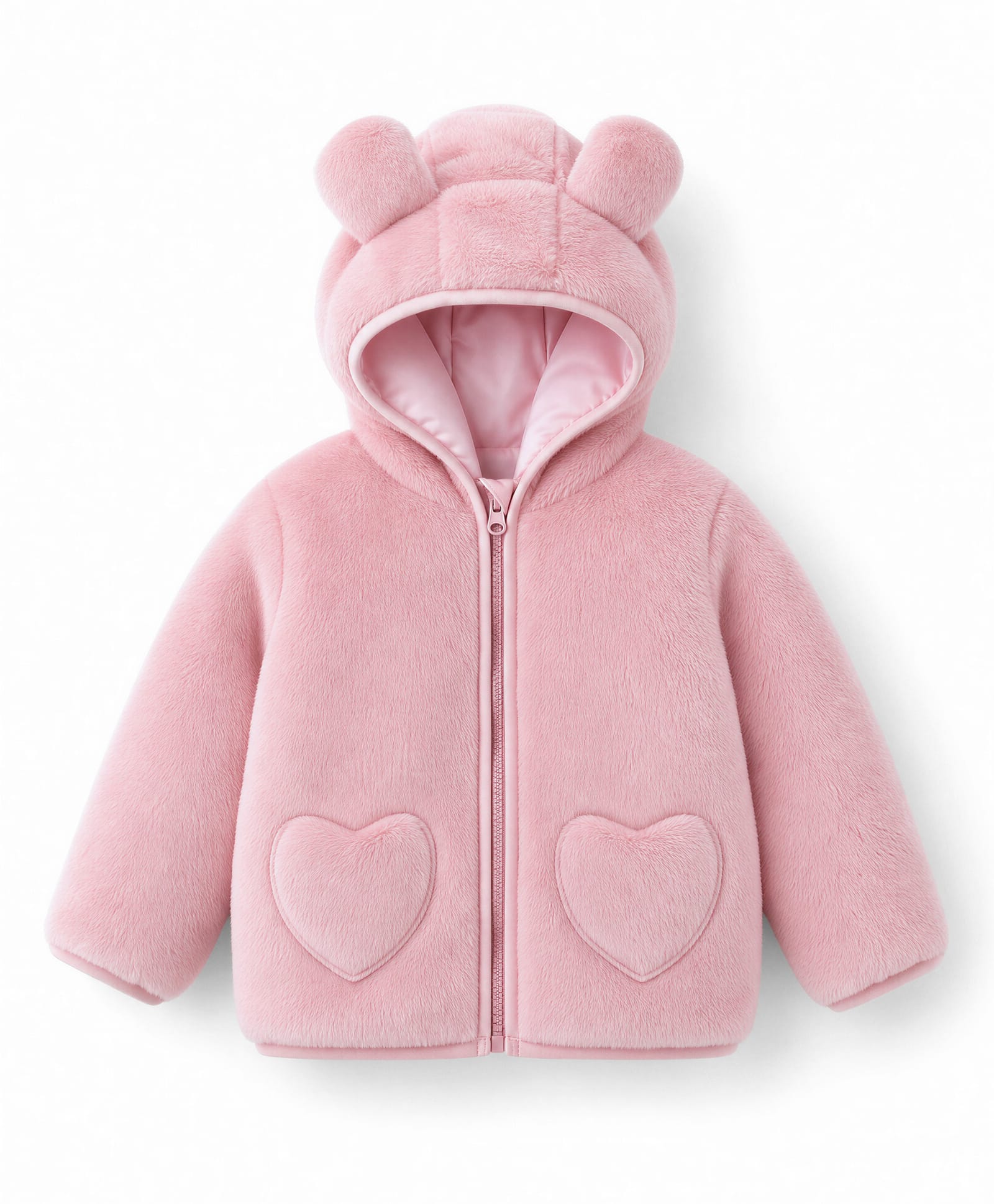Bonfino Woven Sherpa Fleece Quilted Jacket with Full Sleeves and Hearts Design - Pink-image-10
