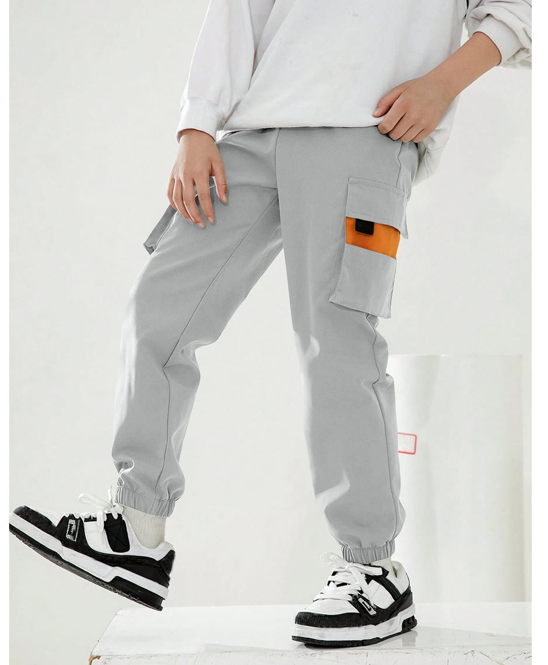 tior Cotton Colour Blocked Cargo Pants - Light Grey-picture-12