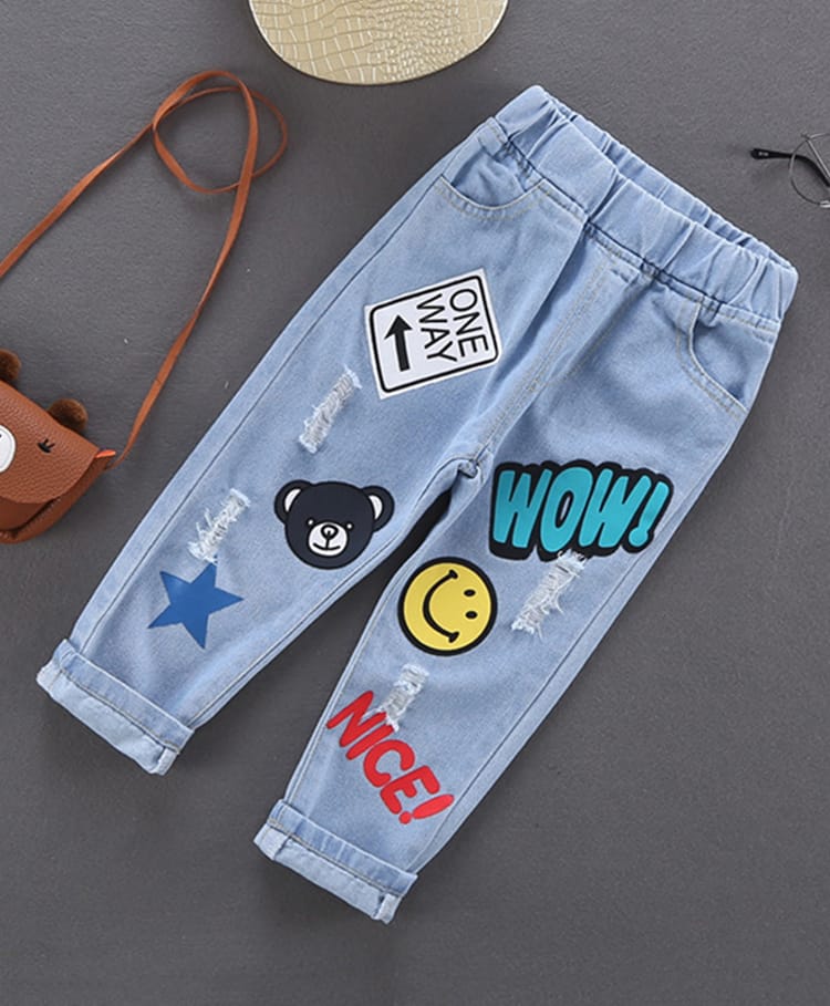 tior Denim Woven Smiley & Bear Printed Distressed Jeans - Sky Blue-picture-22
