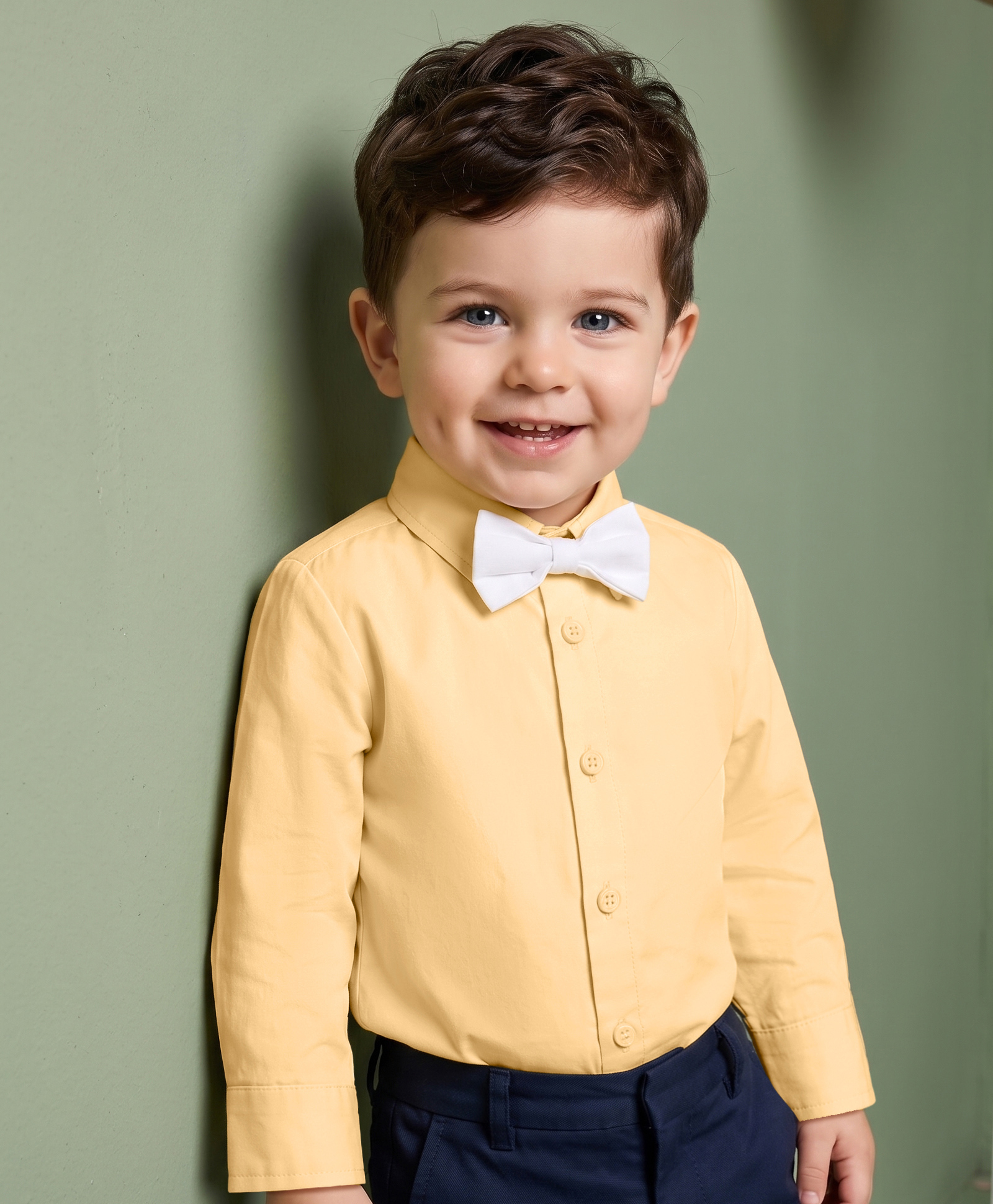 Babyoye 100% Cotton Knit Full Sleeves Solid Party Shirt With Bow - Yellow-picture-12