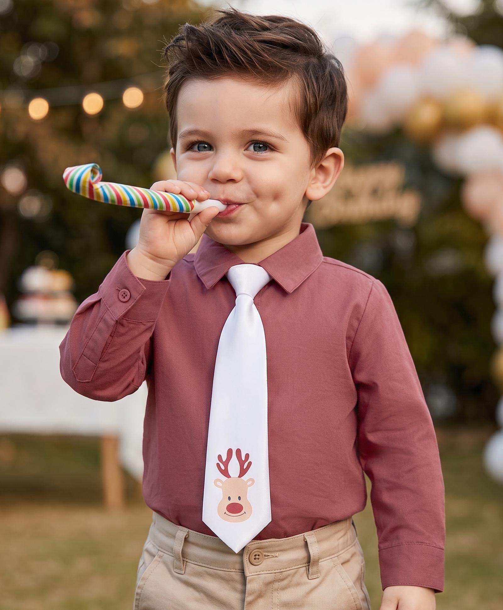 Babyoye 100% Cotton Knit Full Sleeves Solid Party Shirt With Reindeer Printed Tie - Brown-picture-22