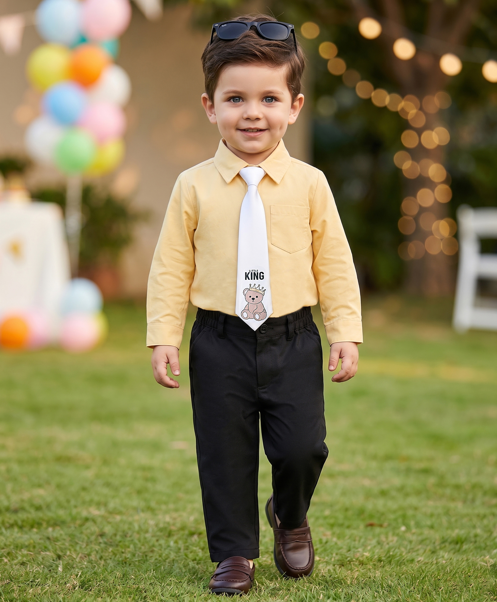 Babyoye 100% Cotton Knit Full Sleeves Solid Shirt & Pant Set With Bear Printed Tie - Yellow-picture-13