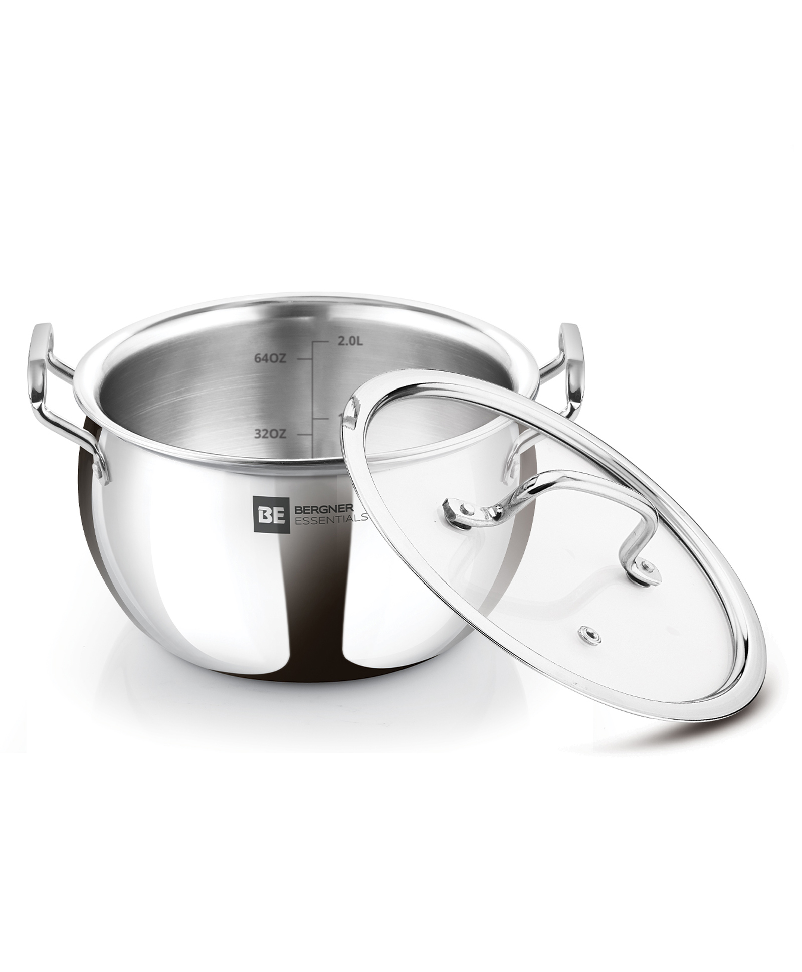Bergner BE Bergner Essentials Tri-Ply Stainless Steel 16cm , Small Rice Handi with Handle & Lid, Even Heat Distribution, Easy To Clean, Induction & Gas Stove Ready, 5-Year Warranty 2 Litre - Silver-image-47
