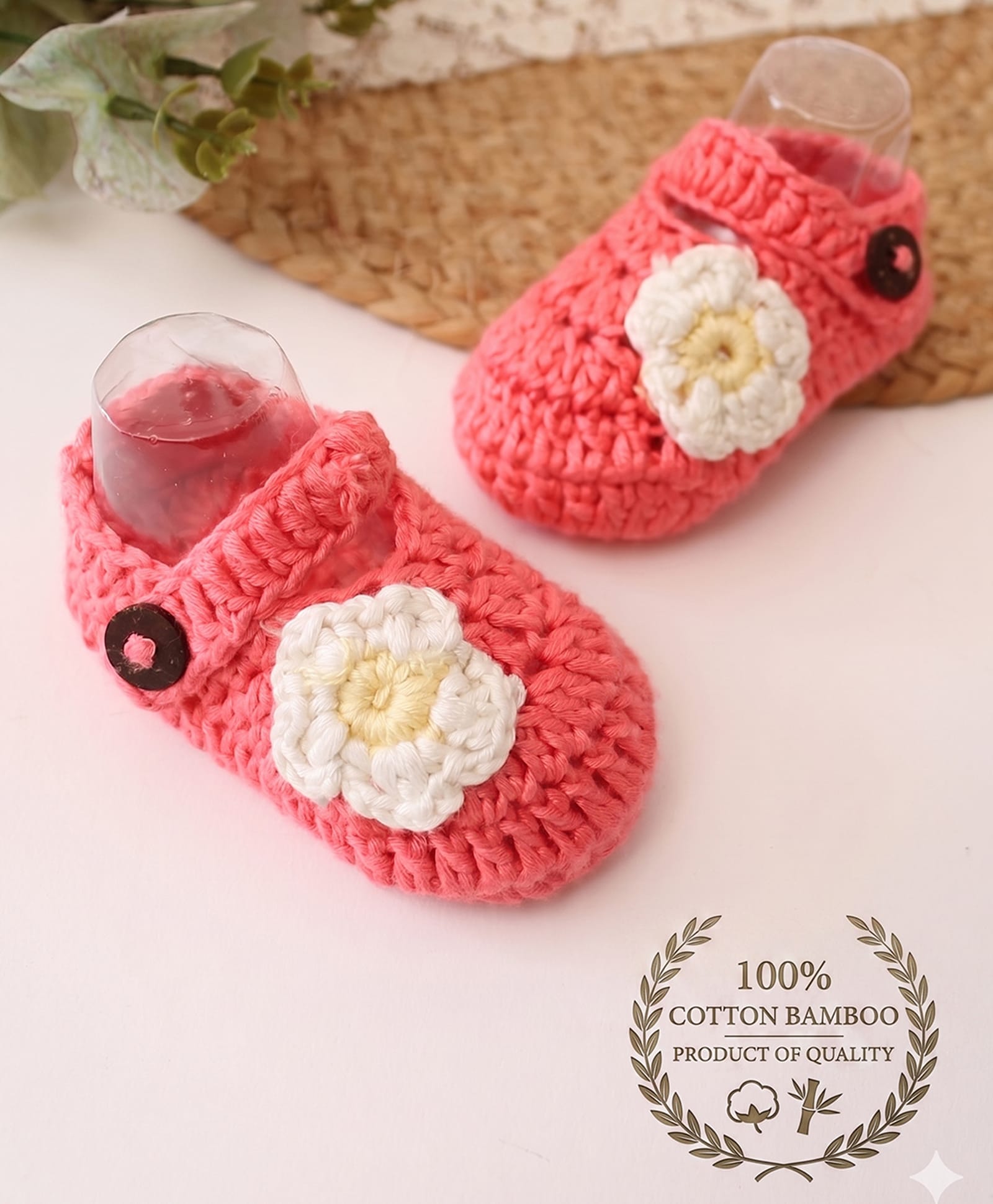 Woonie Floral Designed Crochet Booties - Peach-image-46