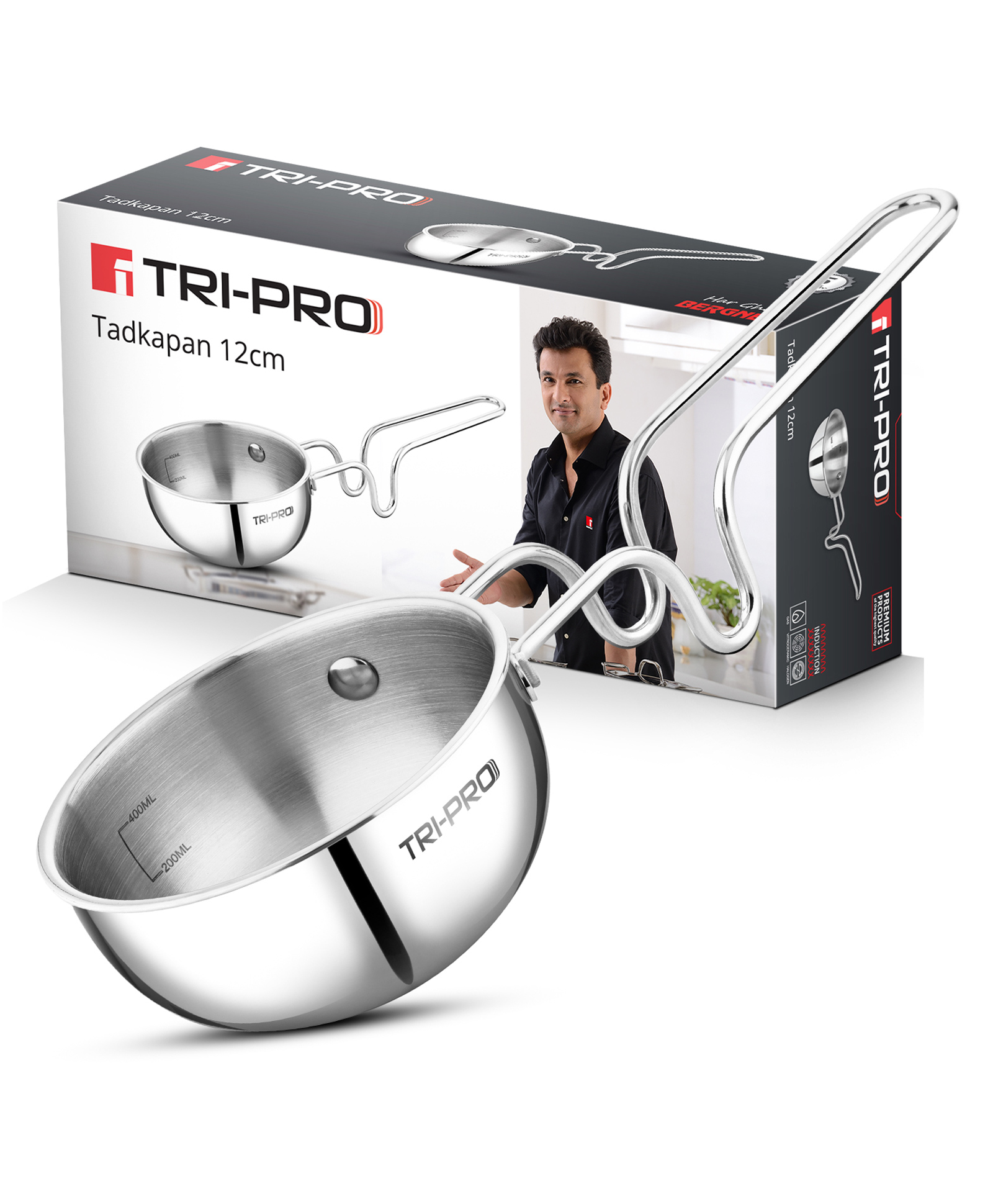Bergner Argent TriPly 12 cm Tadka Pan For Spice Tempering/Seasoning, Stay Cool Long Handle, Multi-Layer Mirror Finish, Easy to Clean, Induction & Gas Stove Ready - Silver-image-21
