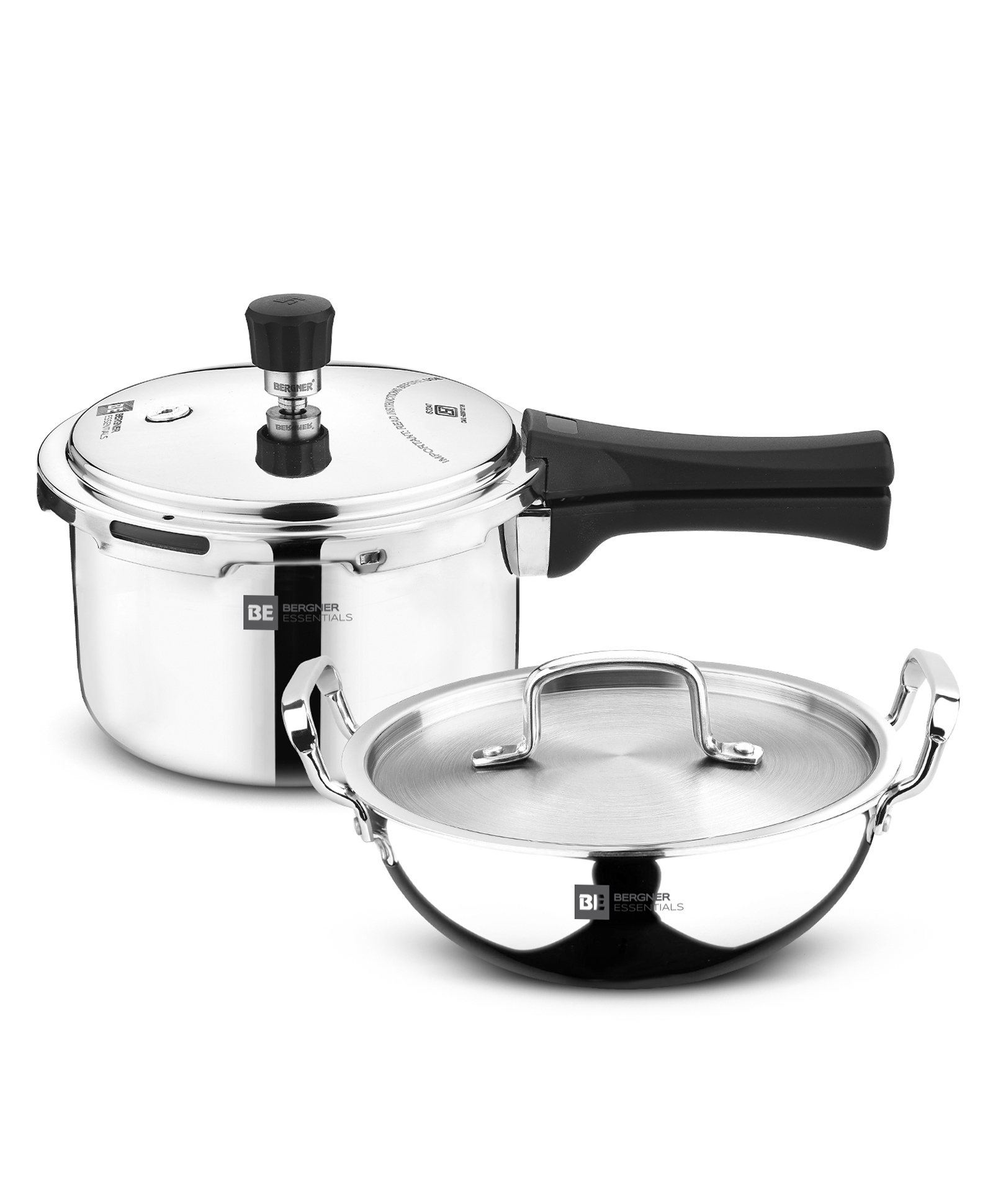 Bergner Tripro 3 Pcs Triply Cookware Set of Outer Lid Pressure Cooker & 24cm Kadai With Lid | Less Oil Use | Healthy Cooking |Even & Faster Heating | Triply Set | Induction & Gas - 3 Litre Each-image-2