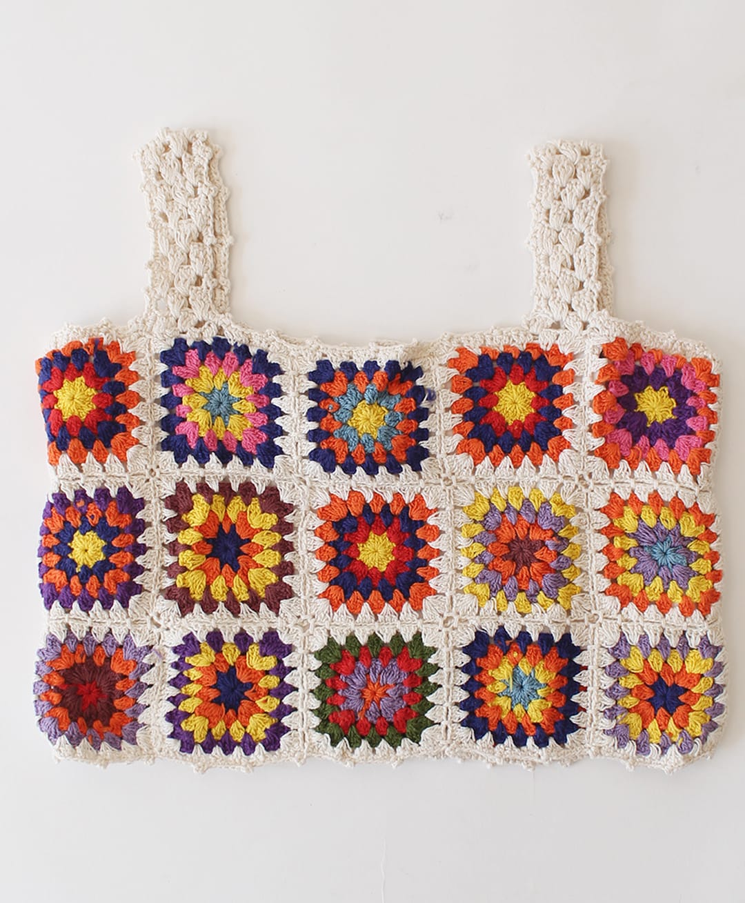 Woonie Cotton Knit Sleeveless Granny Square Design Crop Top - Multi Colour-picture-21