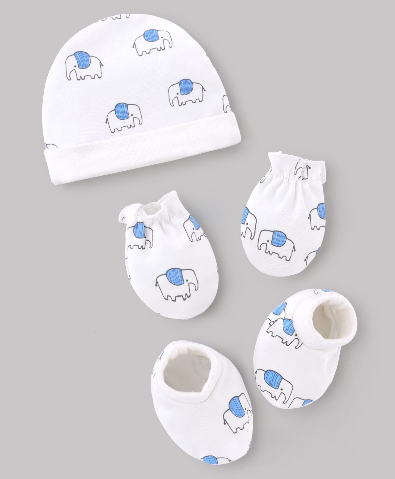 BABYHUG 100% COTTON Interlock Knit Cap , Mittens & Booties with Elephant Print White - Diameter 15 cm-picture-19