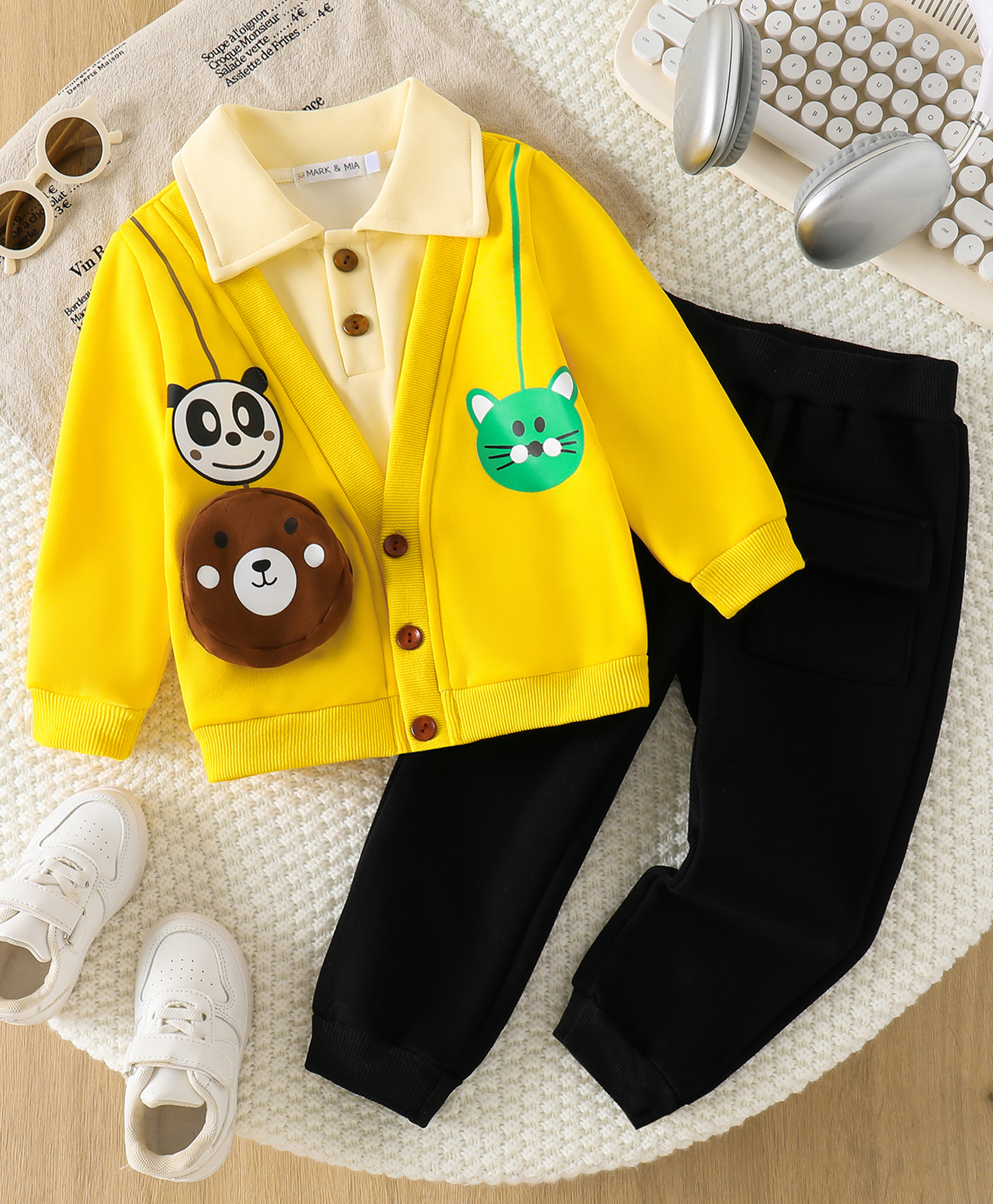 Mark & Mia Full Sleeves Animals Printed & Applique Winter Wear Suit - Yellow-image-47