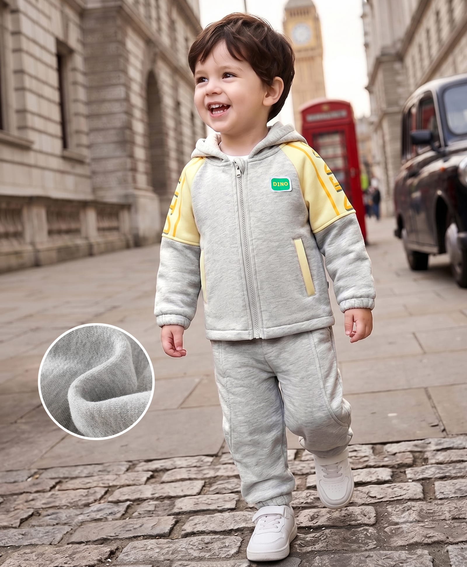 Mark & Mia Full Raglan Sleeves Hooded Winter Wear Suit With Dino Patch - Grey-image-33