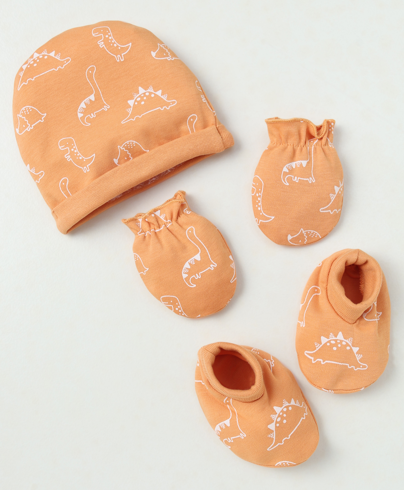 Babyhug 100% Cotton Interlock Knit Solid Cap Mittens & Booties With Animal Print Peach - Diameter 15 cm-image-3