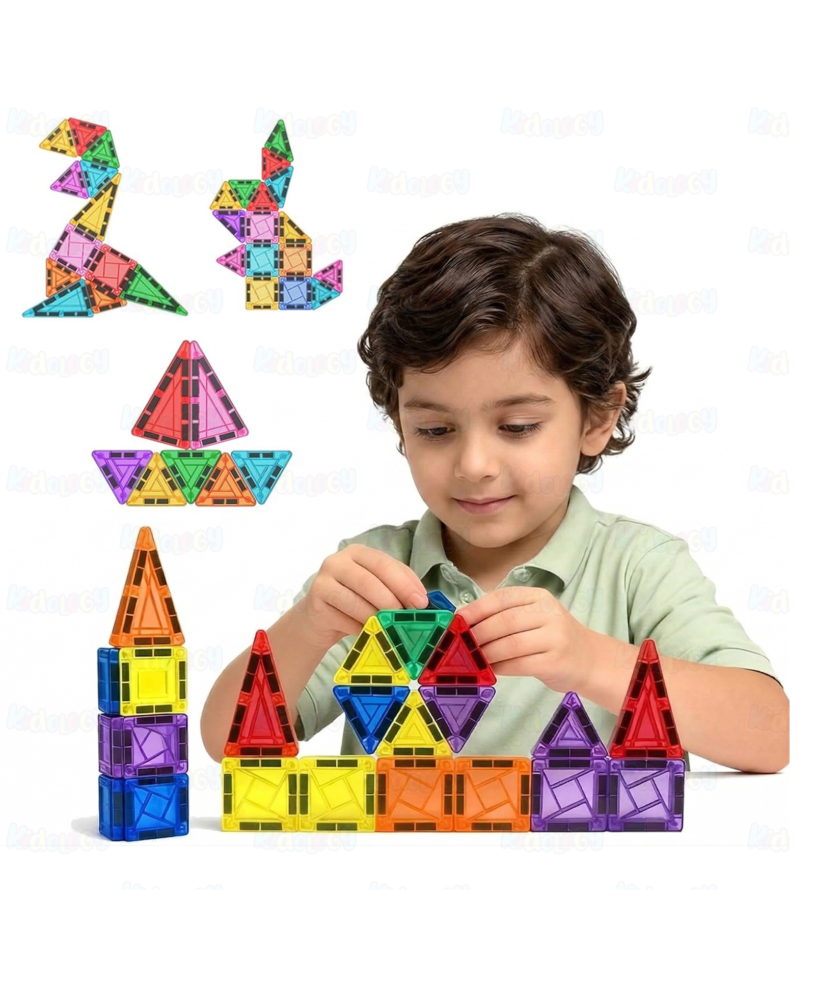 Kidology Magnetic Tiles Toy Set for Kids 3+ Years, 42 PCS STEM Building Blocks, Educational Construction Toy for Creative & Imaginative Play-image-42