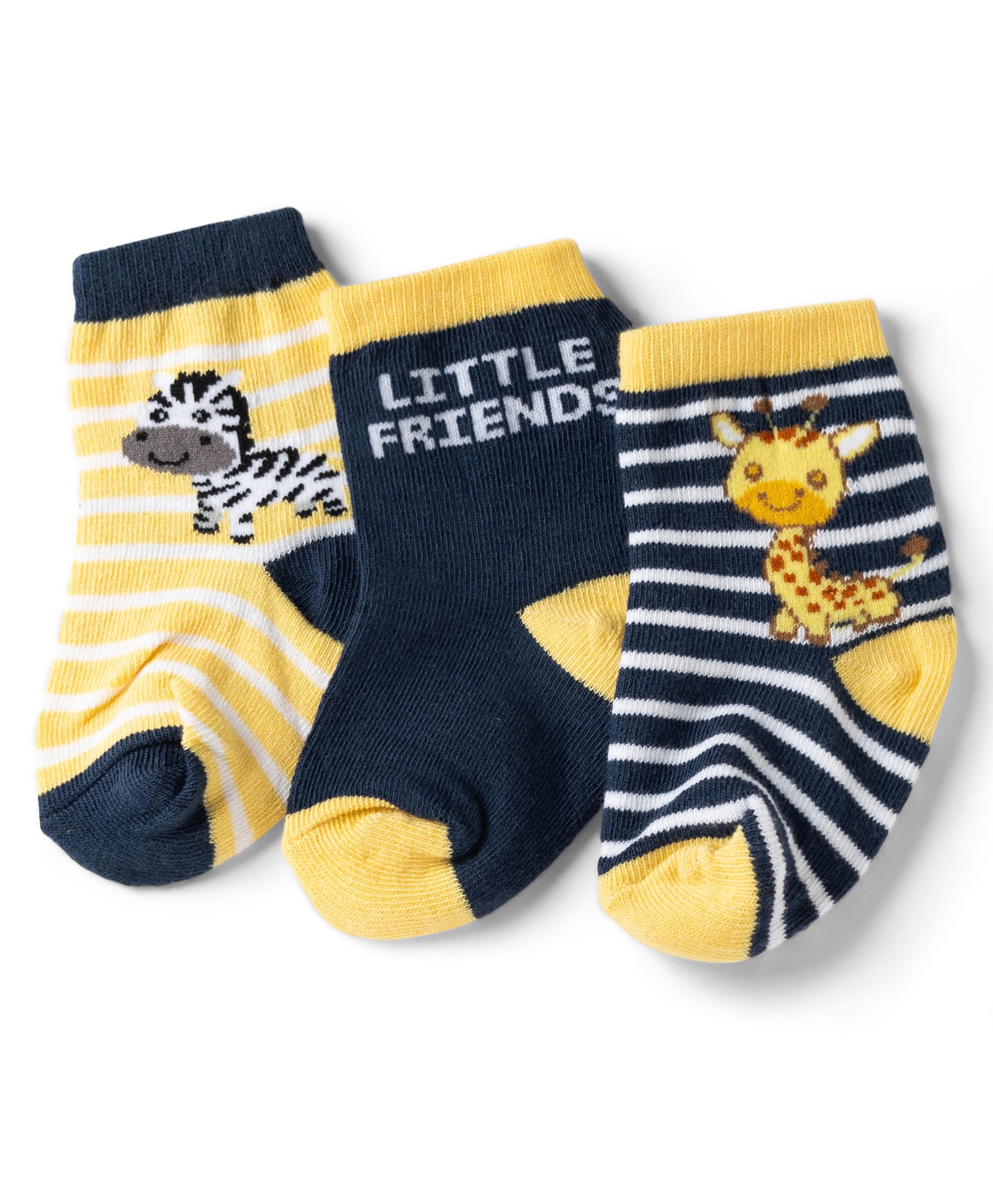 Cute Walk by Babyhug Non Terry Knit Anti-bacterial Ankle Length Striped Socks With Animal & Text Design Pack of 3 - Black & Yellow-image-49