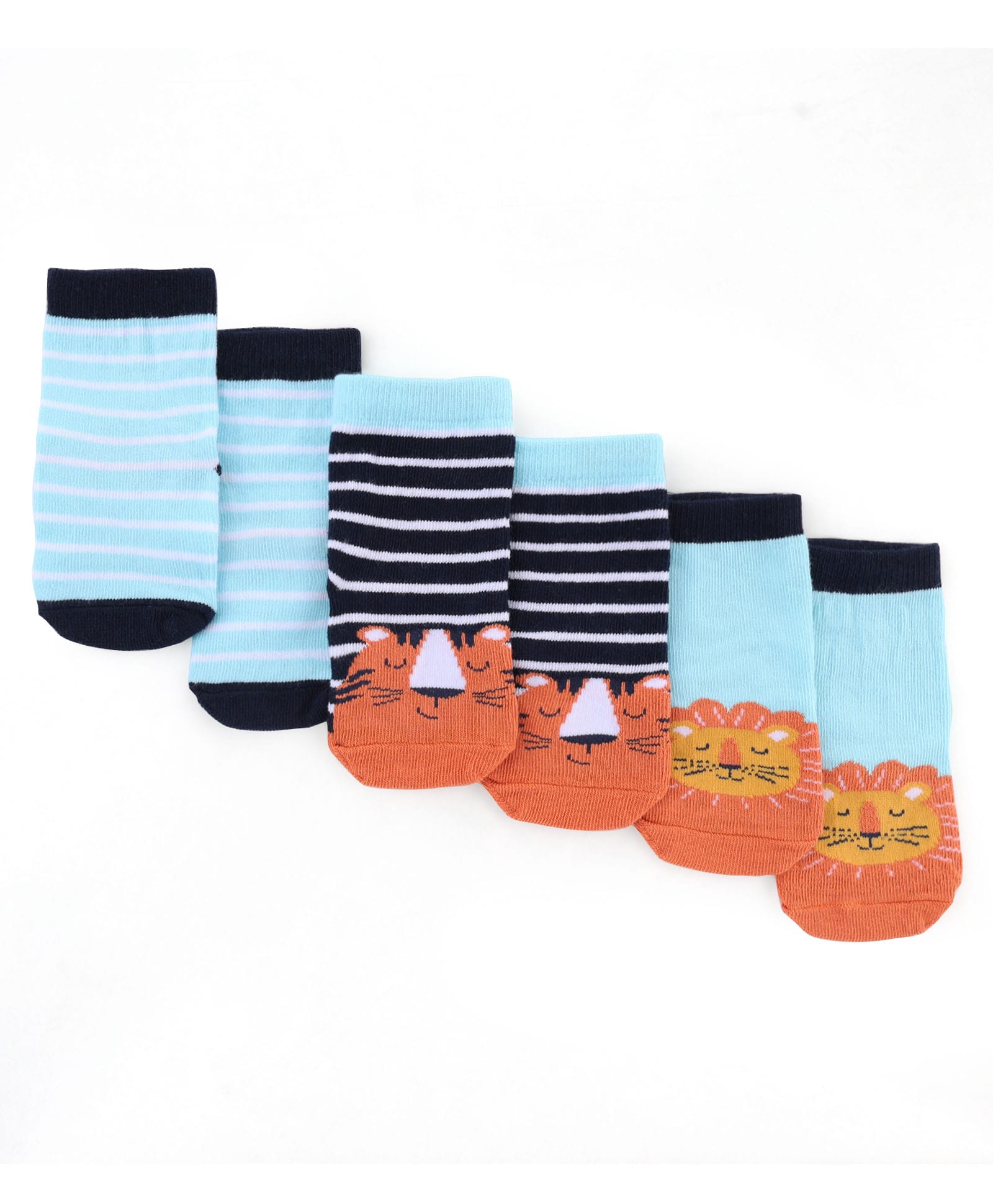 Cute Walk by Babyhug Knit Anti-Bacterial Ankle Length Striped Socks With Animal Design Pack of 3 - Black & Sky Blue-image-26