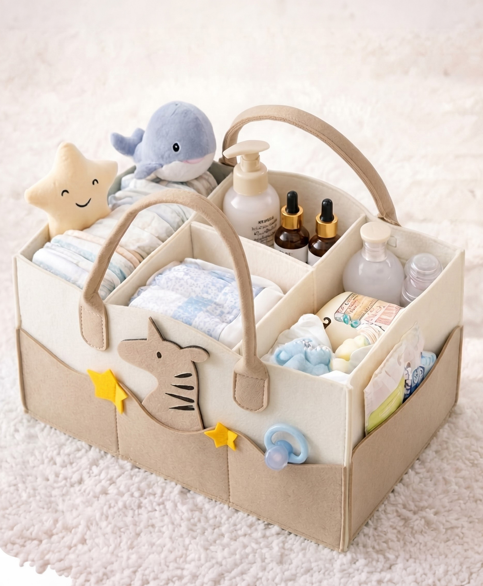 Babymoon Baby Products Caddy Diaper Organiser Bag | Multifunctional Travel Diaper Bag Baby Wipes Felt Storage, Nursery, Foldable and Portable | Giraffe Brown-picture-24