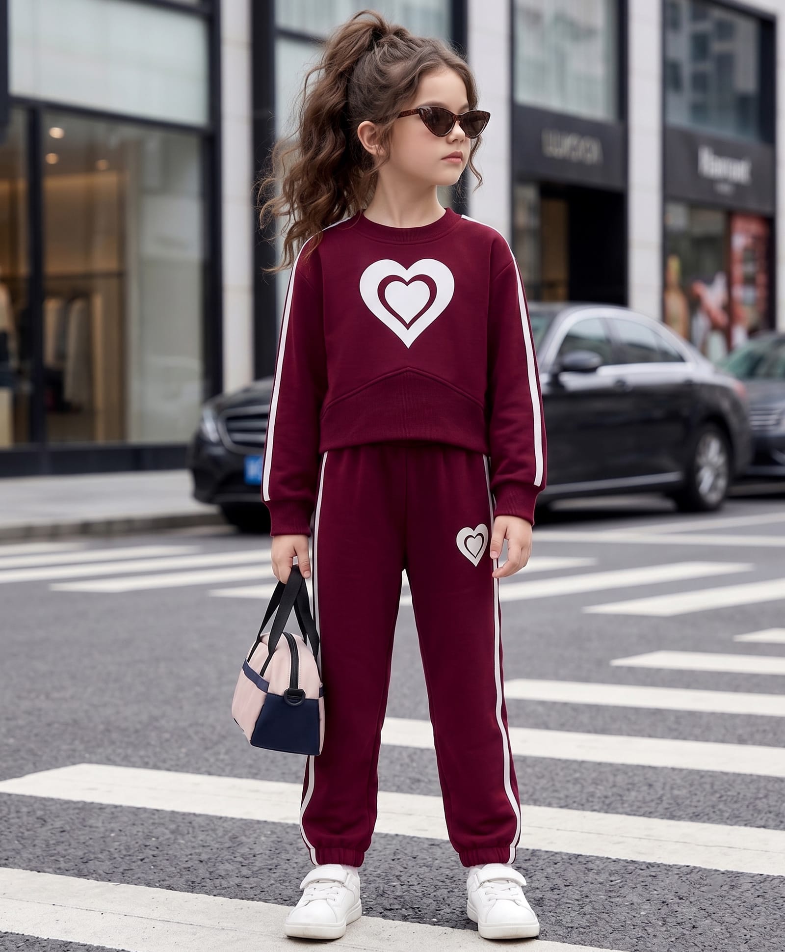 OLLINGTON ST. Looper Knit Full Sleeves Hearts Printed Winter Wear Sweatshirt & Joggers - Maroon-image-45